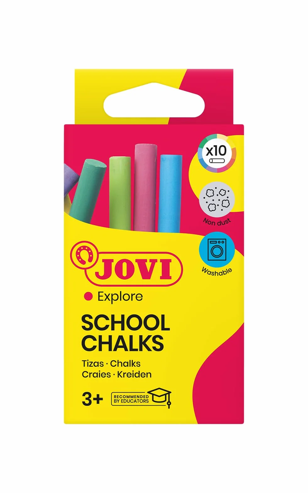 Jovi Craies CLASSCOLOR Boîte de 10 unités Couleurs Assorties sans Poussière Facile à Effacer Résistante sans Gluten