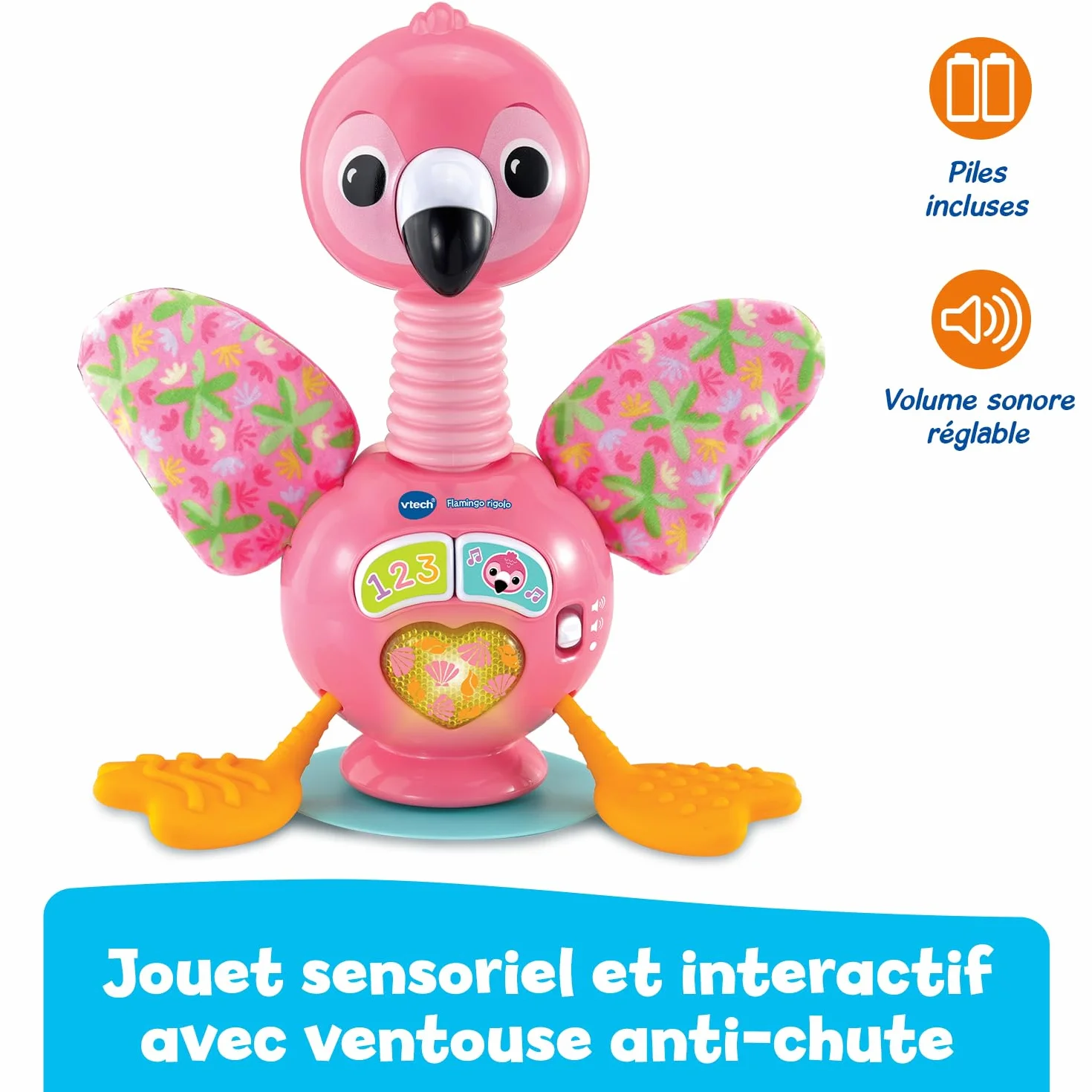 VTech Flamingo Rigolo Flamant Rose Jouet Ventouse Chaise Haute Jeux Sensoriel Bébé Motricité Fine Cadeau Dès 9 Mois