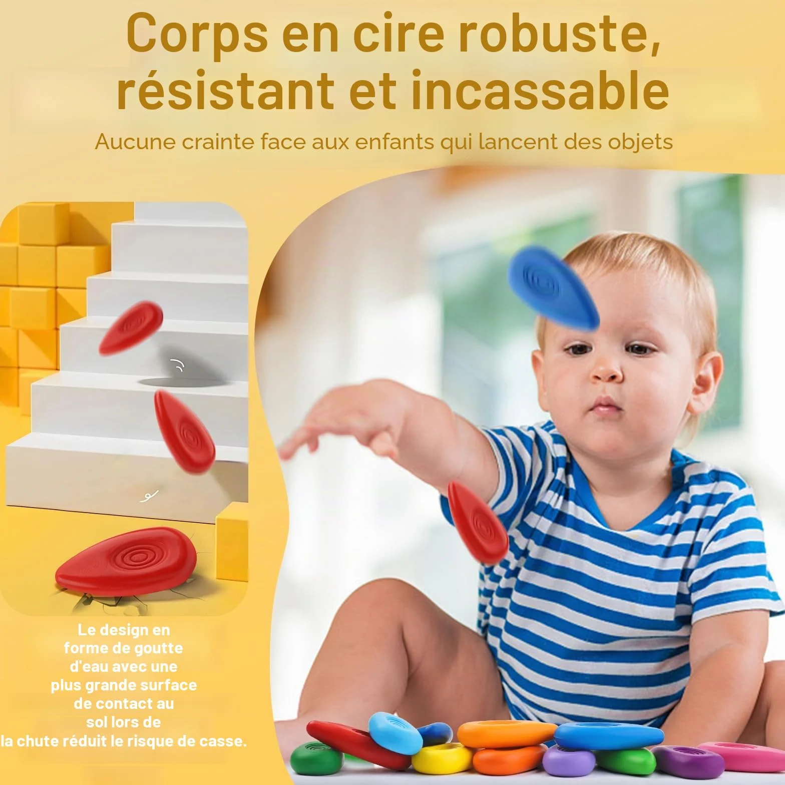 Four Candies Lot de 12 crayons à doigts non toxiques lavables forme goutte d'eau facile à saisir