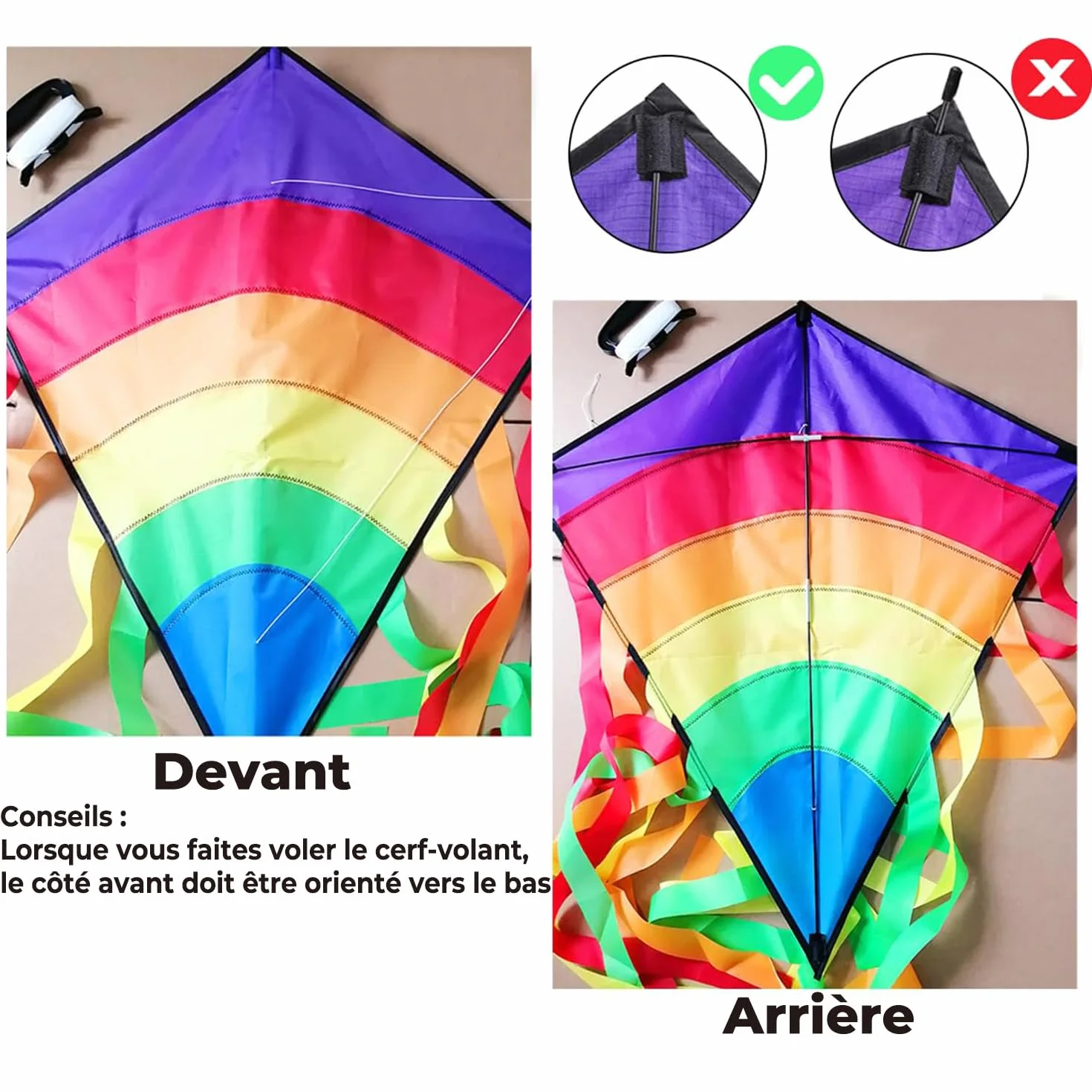 Cerf Volant Enfant Adulte Diamant Rainbow Eddy Facile à Piloter Jeux Plage