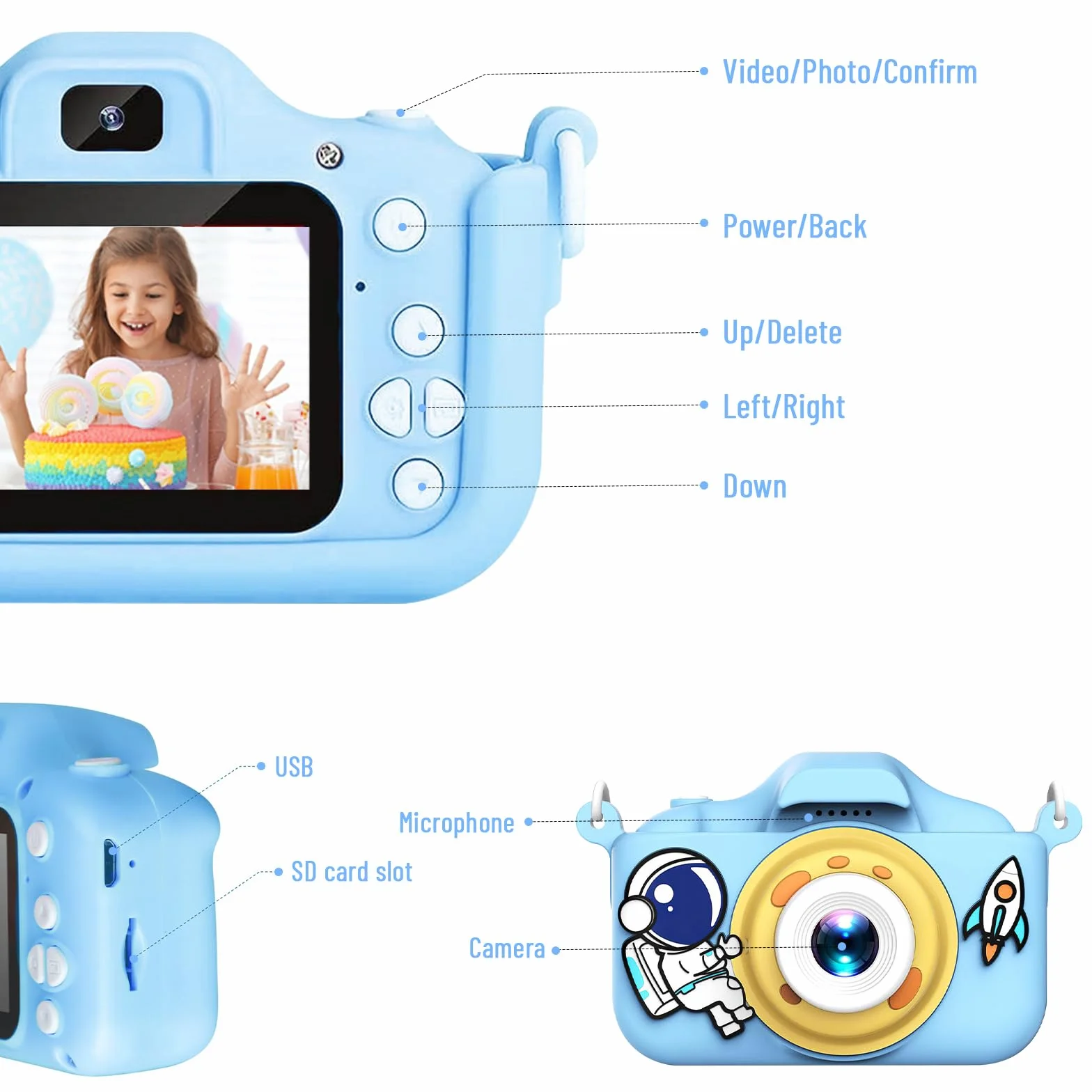 Caméra Numérique Enfant 1080P 20MP avec Carte SD 32Go Étui Antichoc Zoom 8X Écran IPS 2"