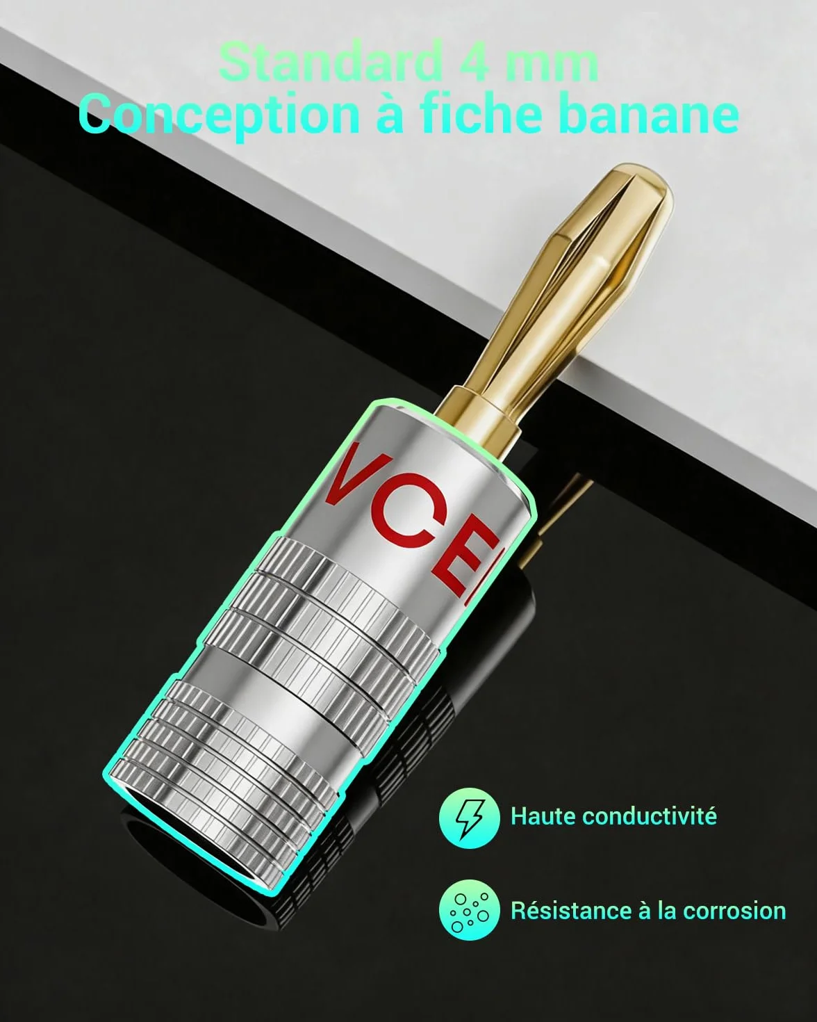 VCELINK Fiche Banane 8 Pièces Plaqué Or pour Câble Enceinte HiFi Haut-Parleur Amplificateur