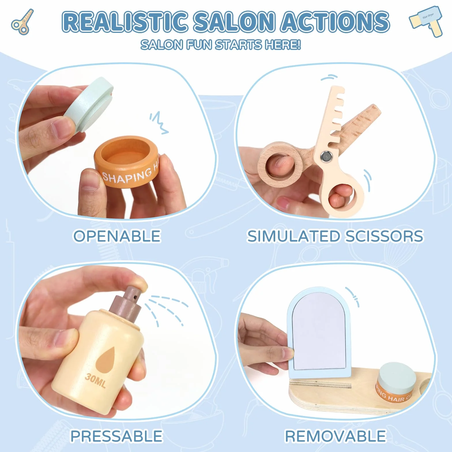 Kit de Coiffure pour Enfants avec Sèche-Cheveux, Jouets de Salon de Coiffure