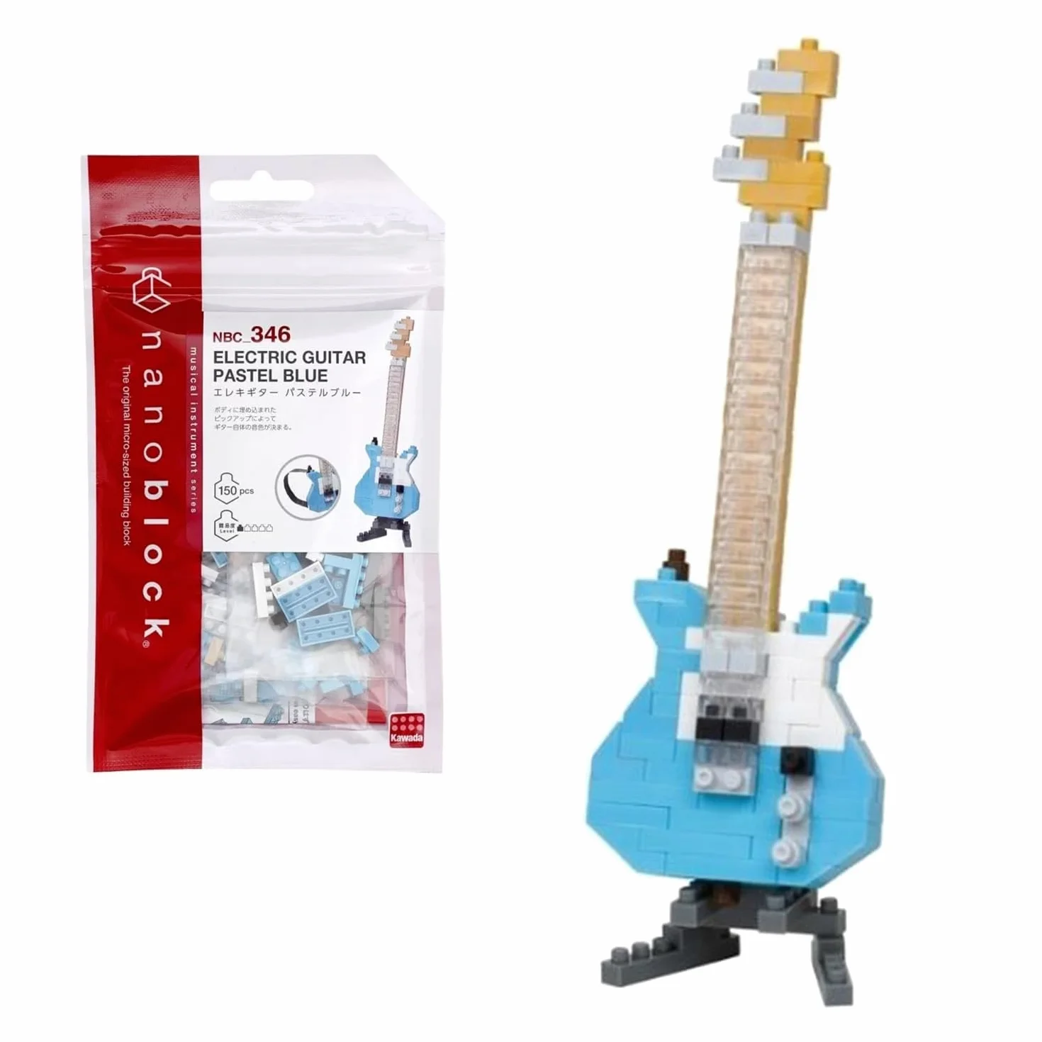Bandai Nanoblock Guitare électrique bleue Mini figurine briques Jeu construction Kit NBC346