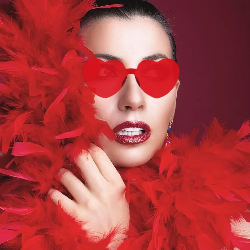 Accessoires De Fête Boa En Plumes Colorées Et Lunettes De Soleil 2 Pièces Rouge Mariage Déguisement