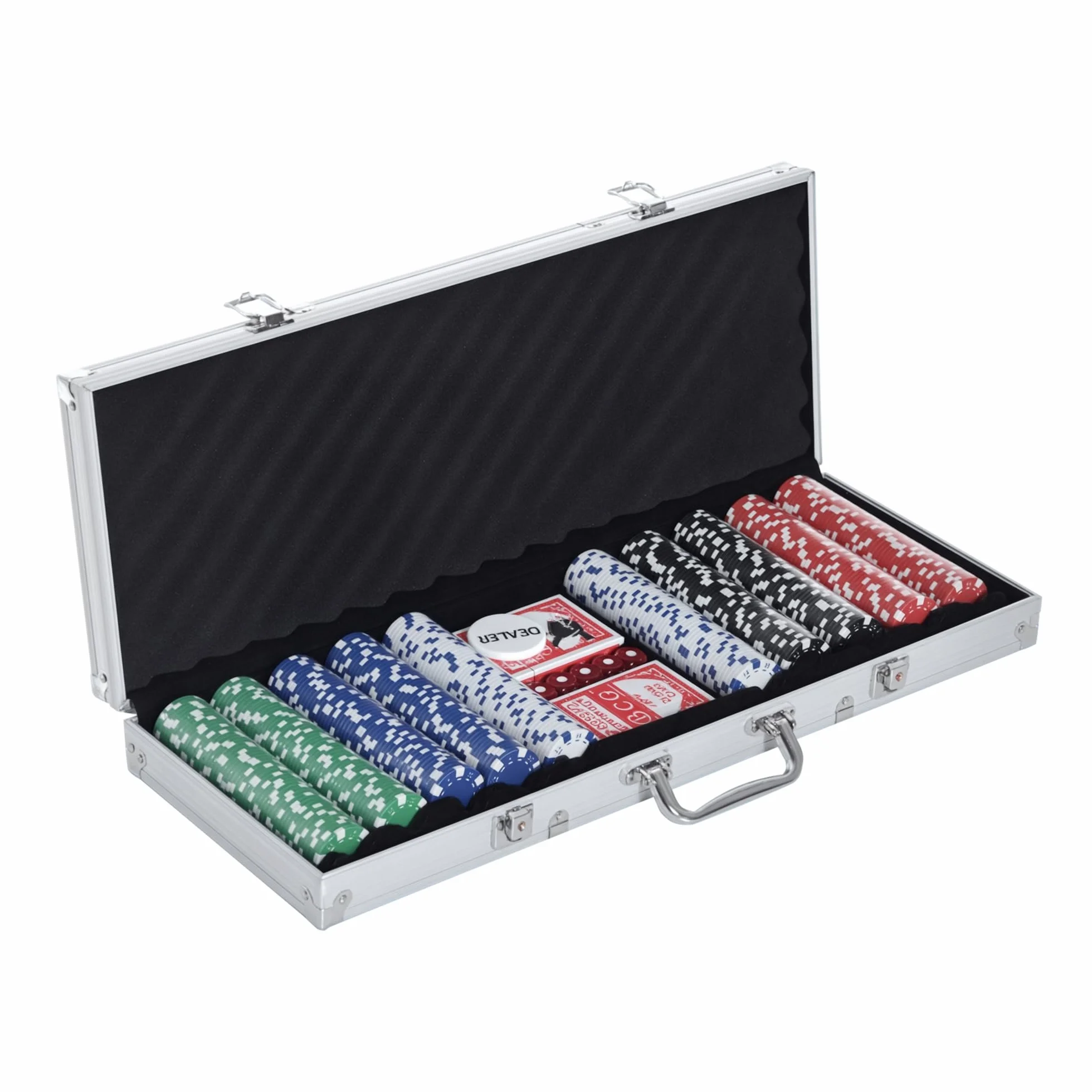 HOMCOM Mallette de Poker Coffret Complet 500 jetons 2 jeux de cartes 5 dés bouton dealer