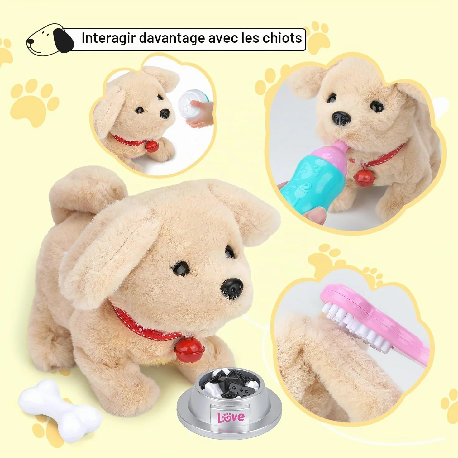 Peluche Chien Interactif qui Court et Aboie, Jouet Animaux Électronique en Laisse pour Enfants 3-7 Ans