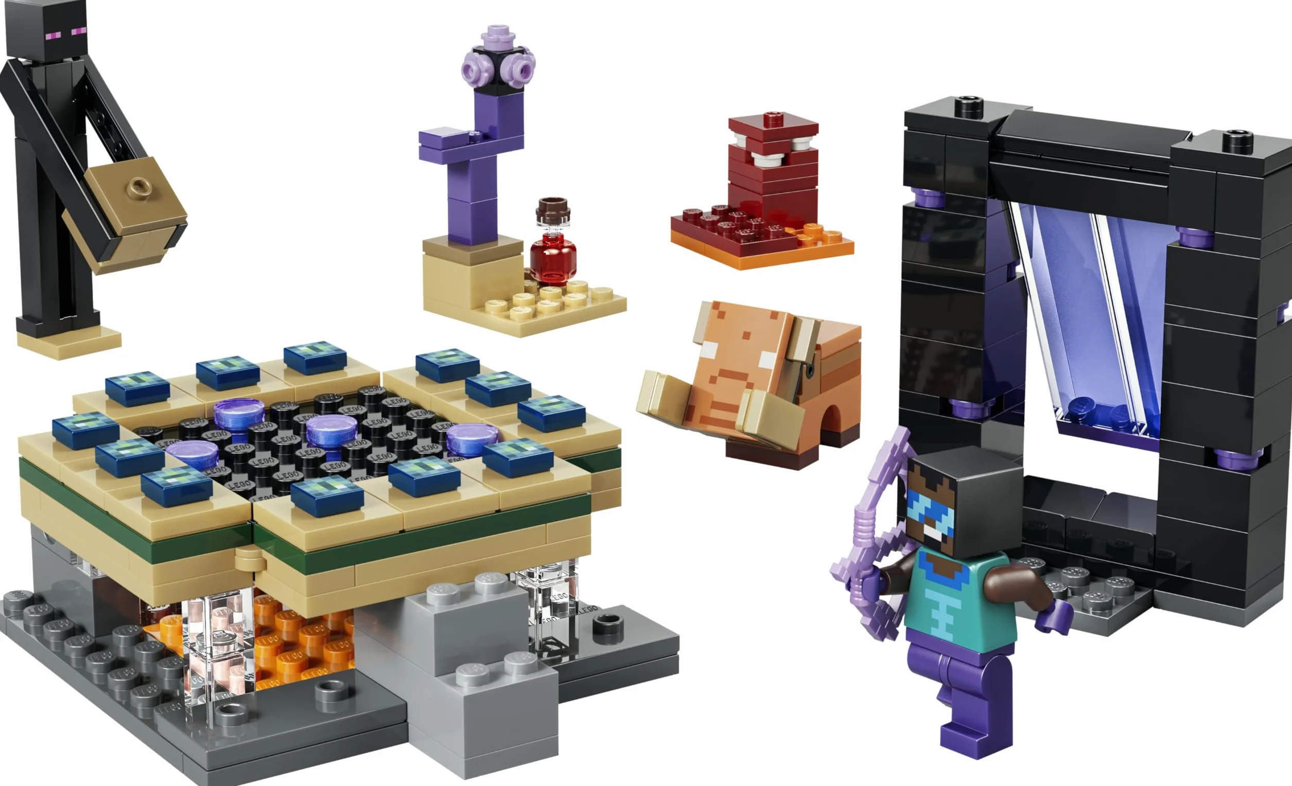 LEGO Minecraft Voyage à Travers Les Portails du Nether et de l’Ender Jouet de Construction Figurines Mobs Héros Enderman Bébé Hoglin Cadeau Gaming 7 Ans