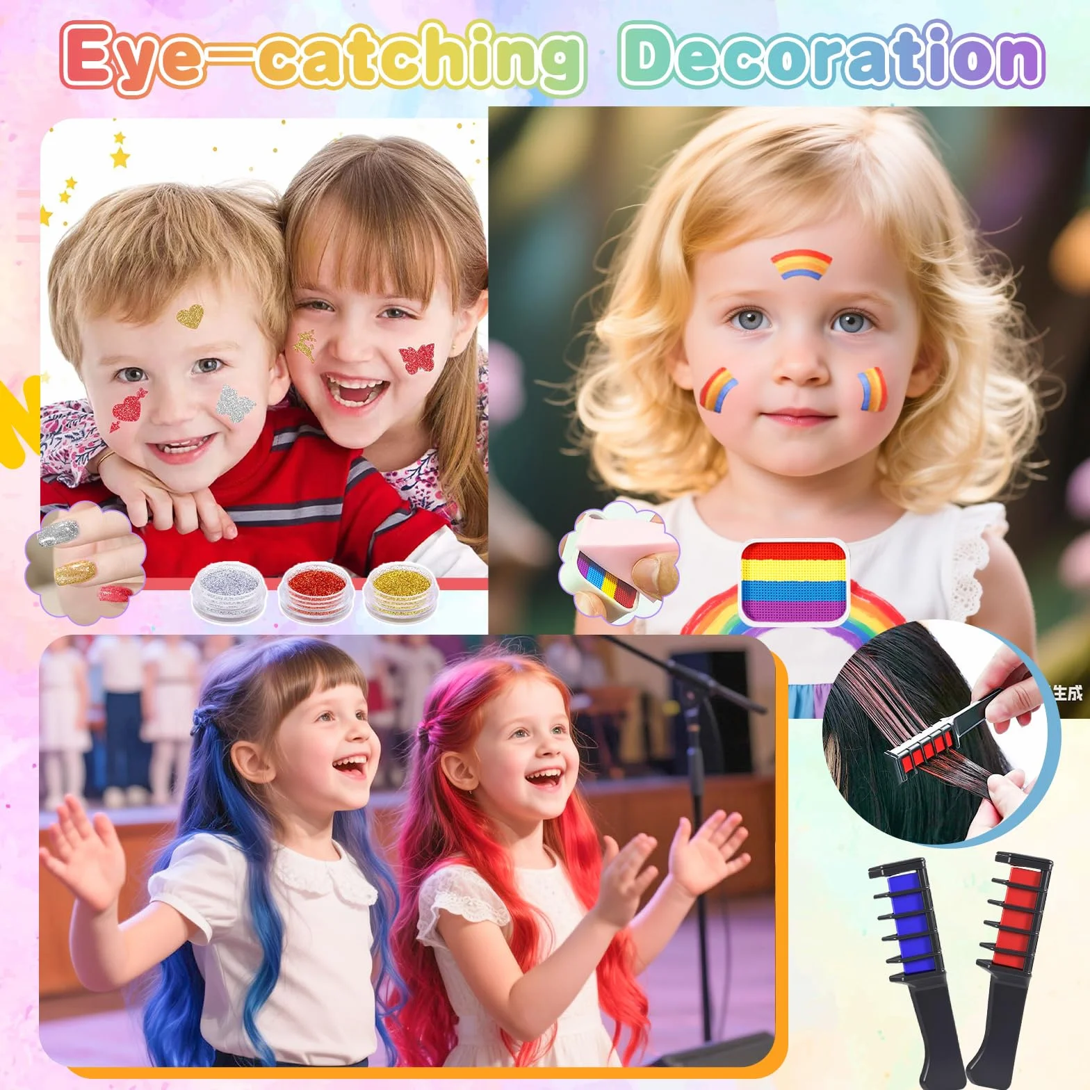 Peinture Corporelle Visage 26 Couleurs Palette Maquillage Enfant avec Pinceaux Pochoirs Autocollants Halloween Noël Carnaval