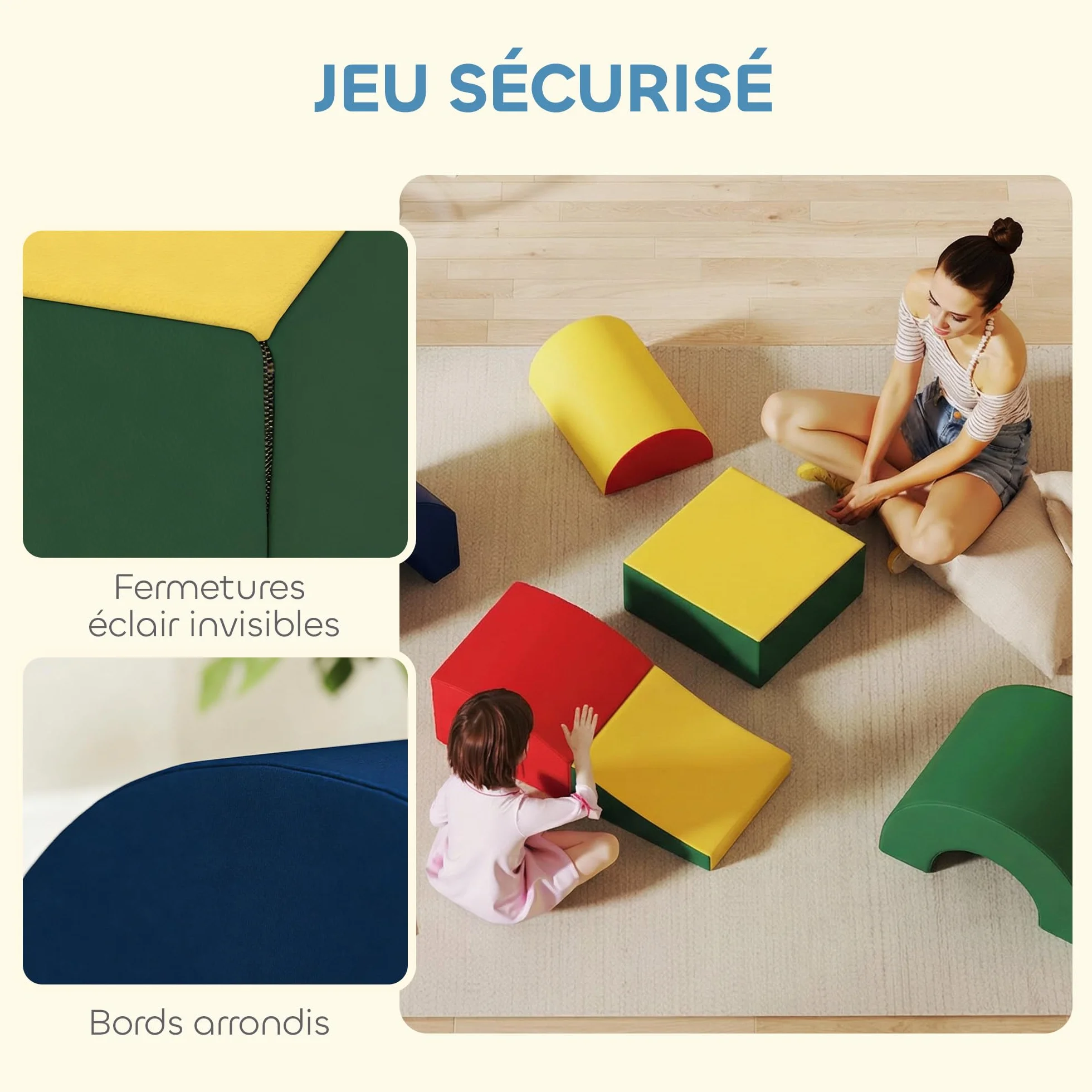 AIYAPLAY Parcours motricité bébé 5PCS, Module motricité en Mousse EVA avec Housse PU, Blocs de Construction, Jouets éducatifs Enfants