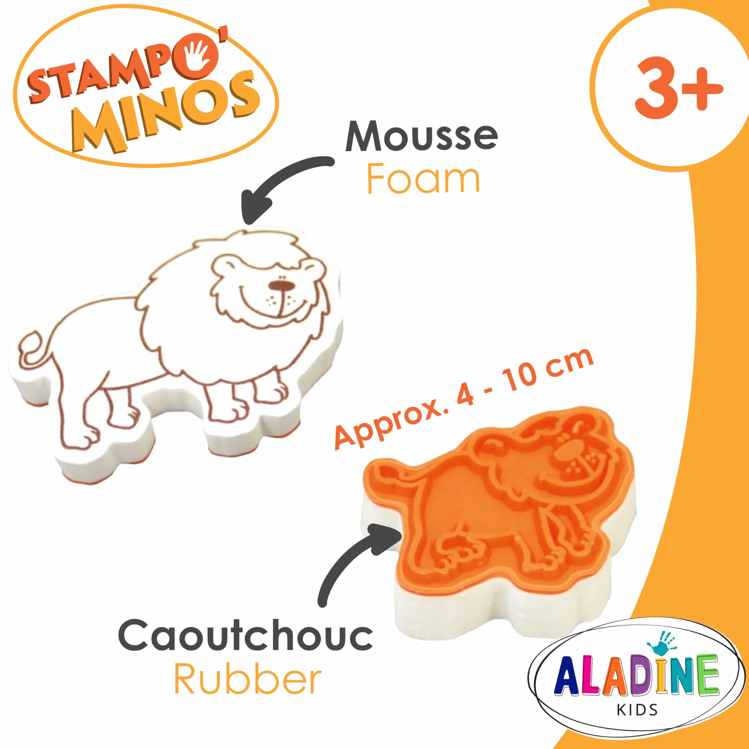 Aladine Stampominos 10 Tampons Animaux de la Savane Encre Lavable Enfant dès 3 ans Lion Girafe Éléphant