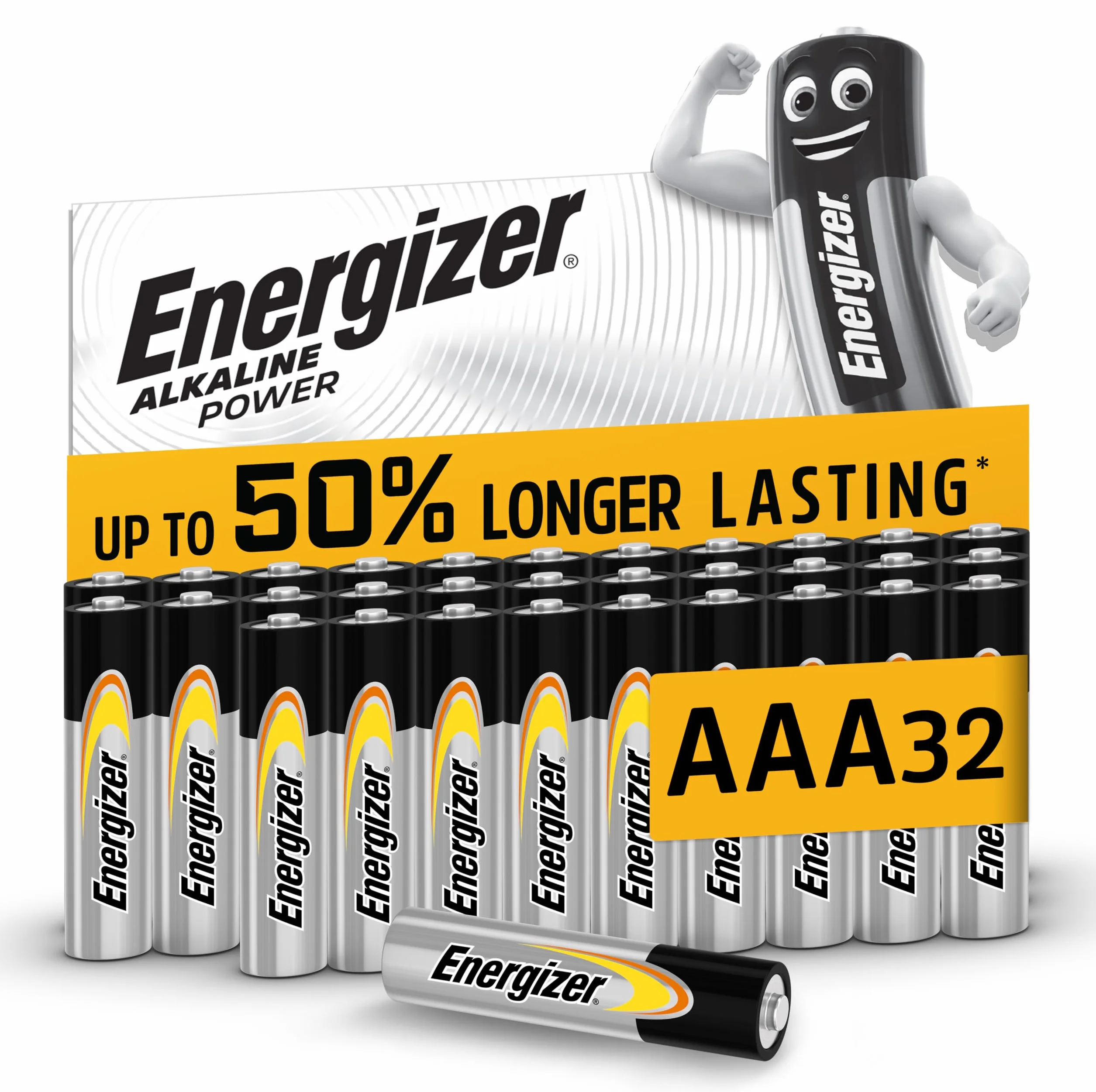 Energizer Piles AAA Alcaline 1,5V Lot de 32 Longue Durée Emballage Recyclable