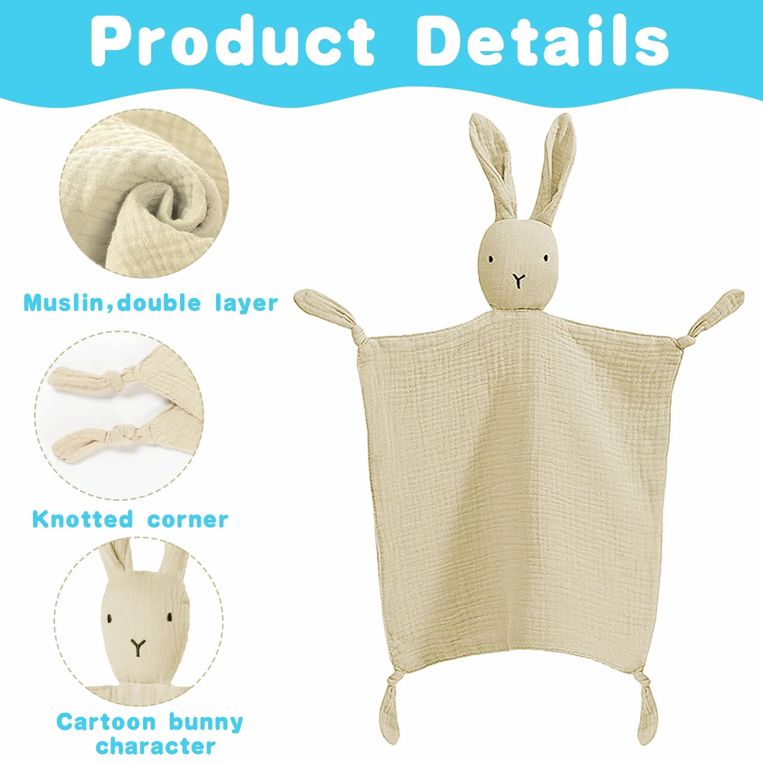 Vicloon Doudou Lapin Serviette Apaisante d'Eveil Bébé Nouveau-né