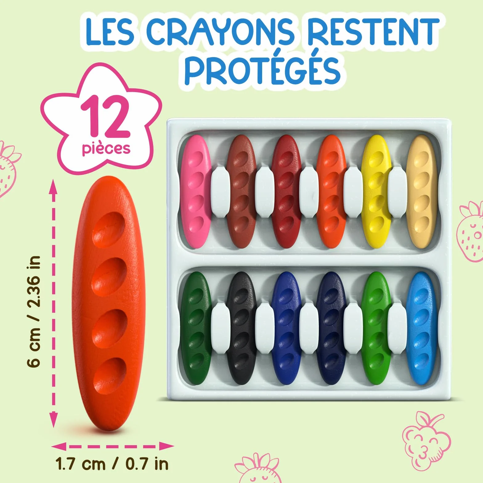 TinyGeeks Crayons Non Toxiques Lavables Forme Ergonomique Cacahuète pour Enfants 3 Ans+ Coloriage Facile à Tenir