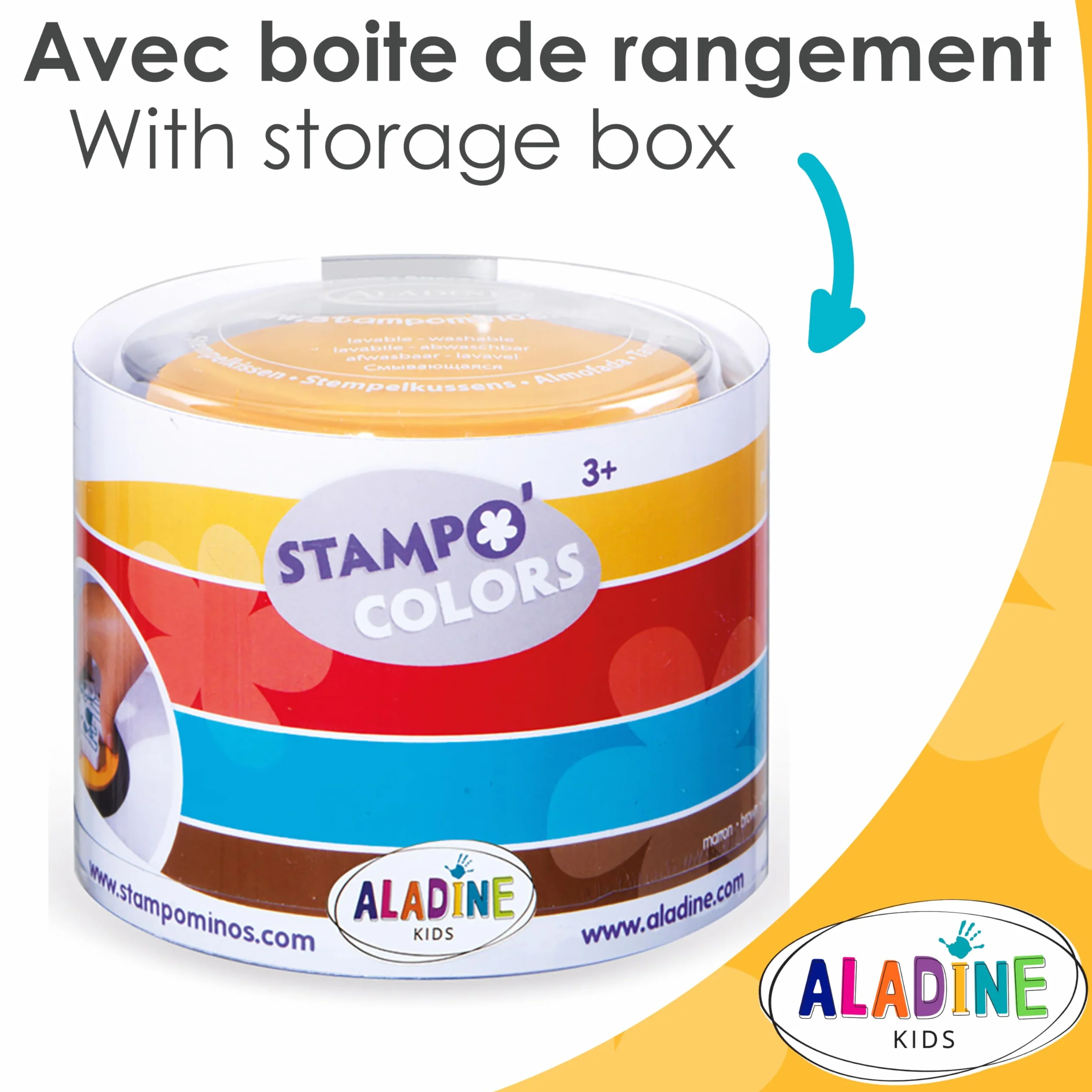 Aladine Stampo Colors Arlequin Encreurs Taille XL Encre Lavable Boîte de 4 Grand Format pour Enfants Dès 3 ans