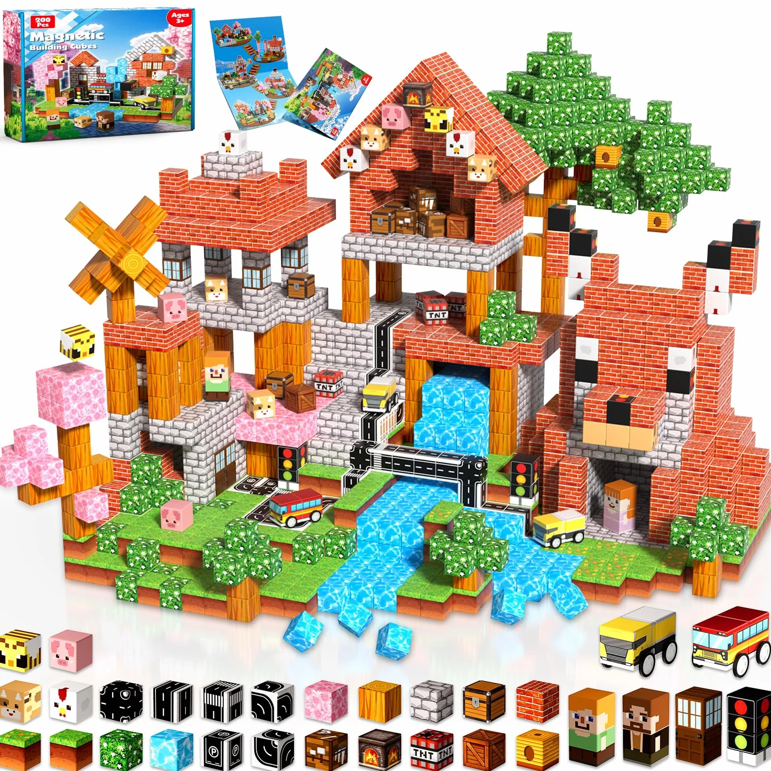 Blocs Magnétiques 200 Pièces Jeu de Construction pour Enfants 3-7 Ans