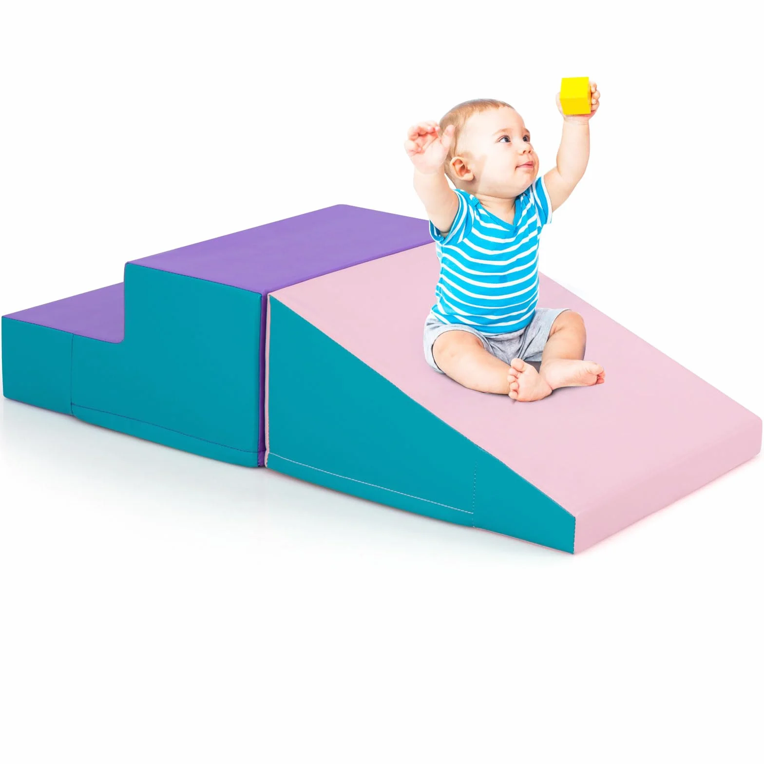 GOPLUS Parcours Motricité Bébé Mousse Escalier Toboggan Enfant 6 Mois-3 Ans Rose Bleu