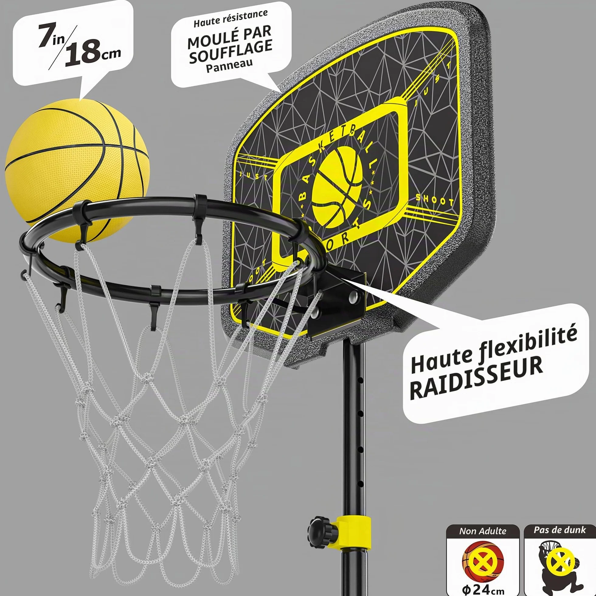 Panier de Basket Enfants Hauteur Réglable 110-190 cm Jouets Extérieur Intérieur