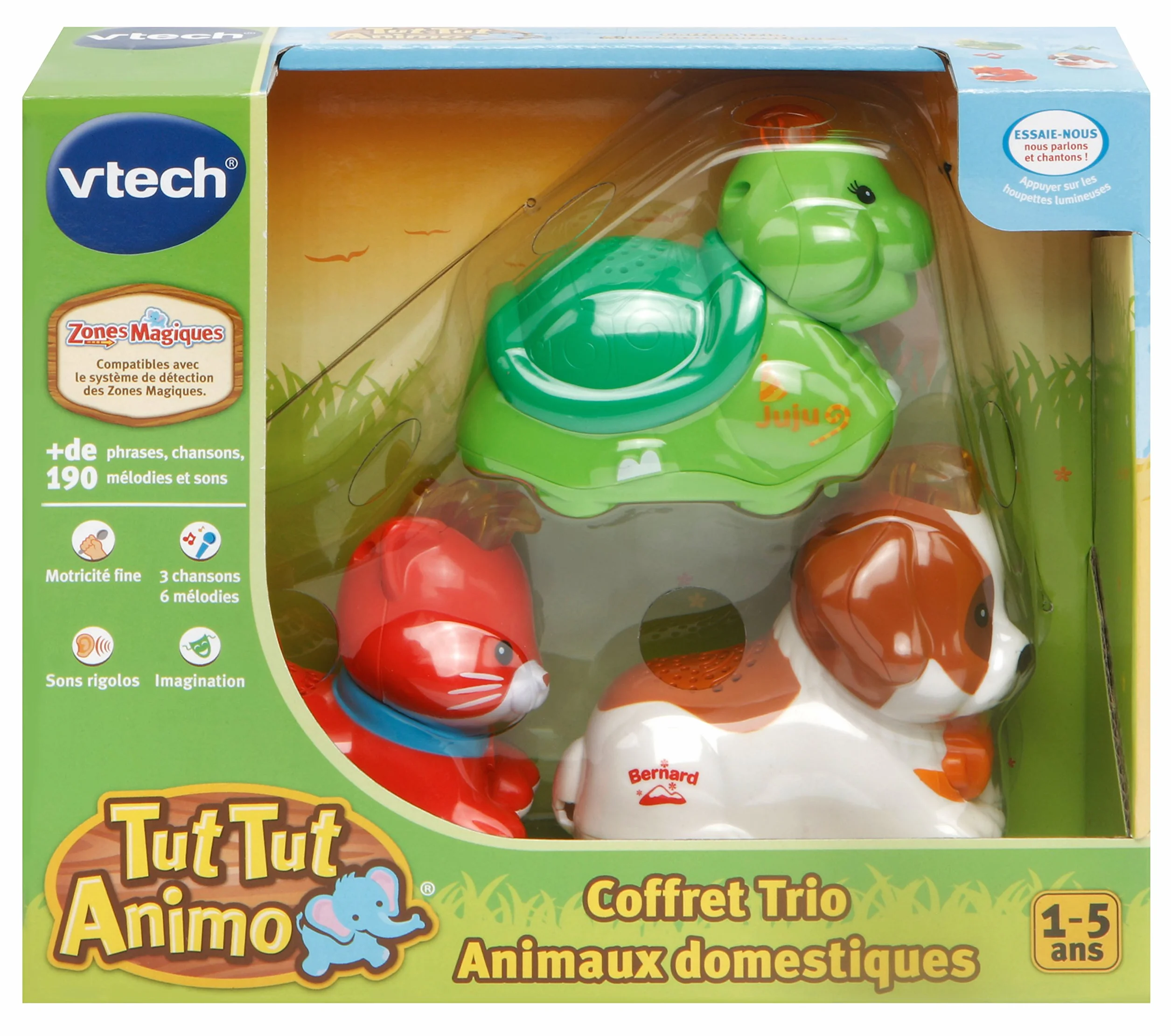 VTech Tut Tut Animo Coffret Trio Domestique 3 Animaux Roulants Interactifs Chat Tortue Chien De Montagne Jouet Musical Sonore Cadeau Enfant 1-5 Ans