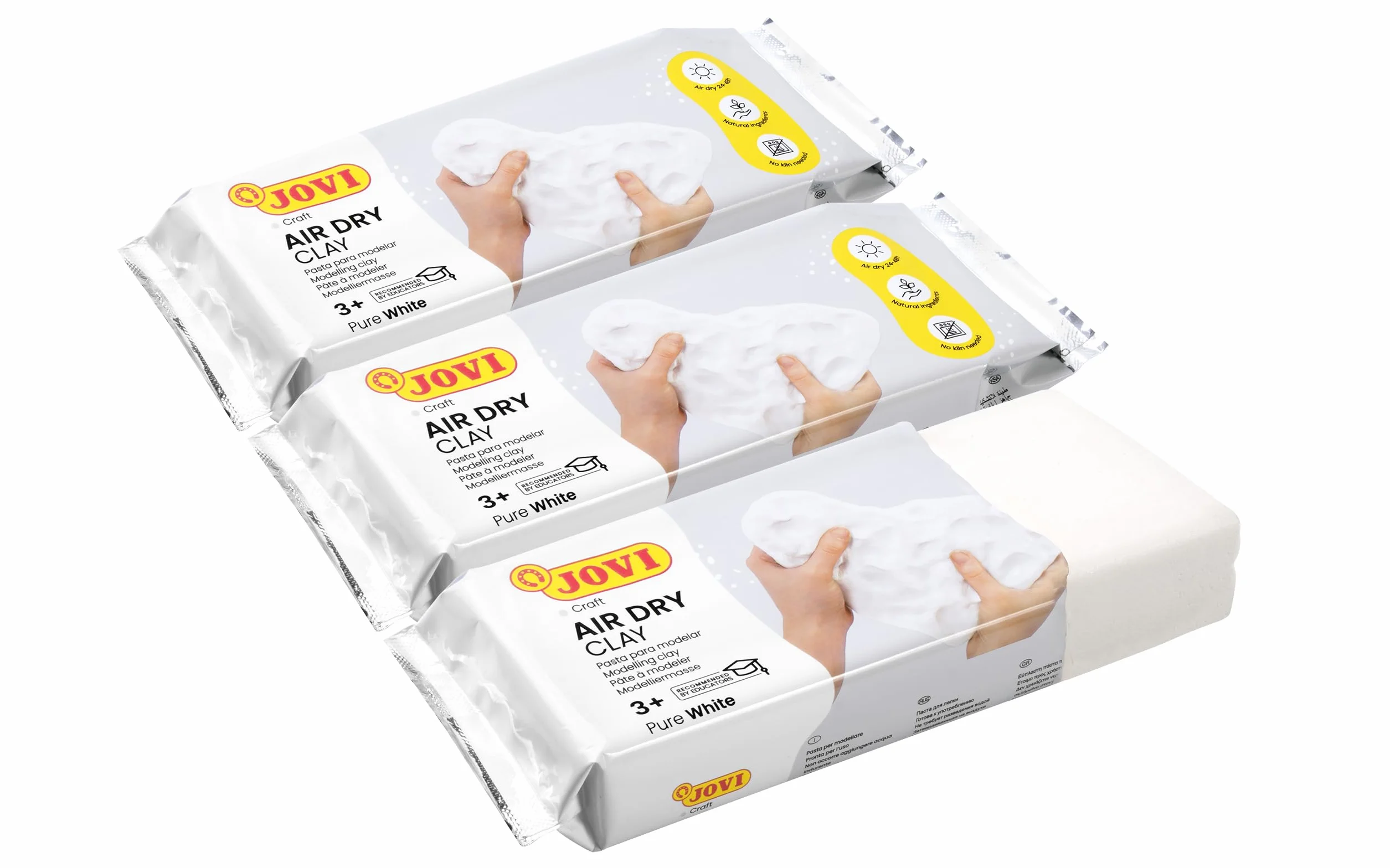 Pâte à modeler autodurcissante Jovi-Kit Air Dry 3 x 500 g Blanc - Argile humide sans four pour enfants 3+