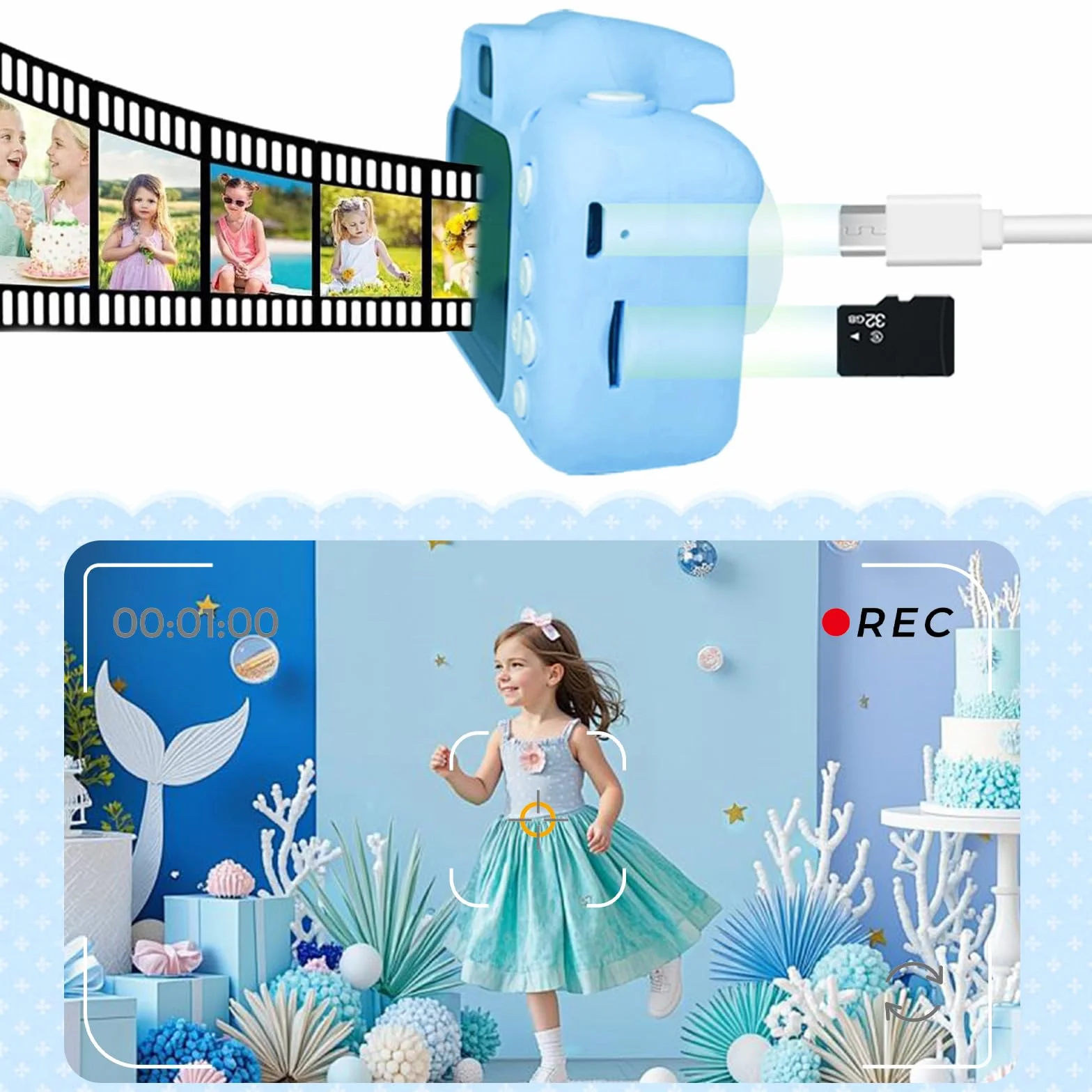 Caméra Numérique Enfant 1080P 20MP avec Carte SD 32Go Étui Antichoc Zoom 8X Écran IPS 2"