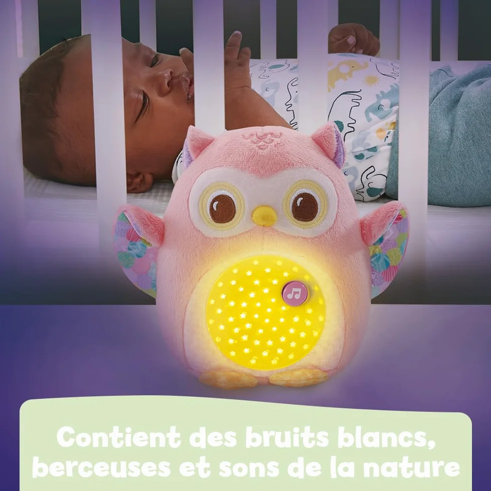 VTech Ma Veilleuse Lumi Chouette Rose, Peluche Apaisante, Veilleuse Musicale et Lumineuse, Cadeau de Naissance