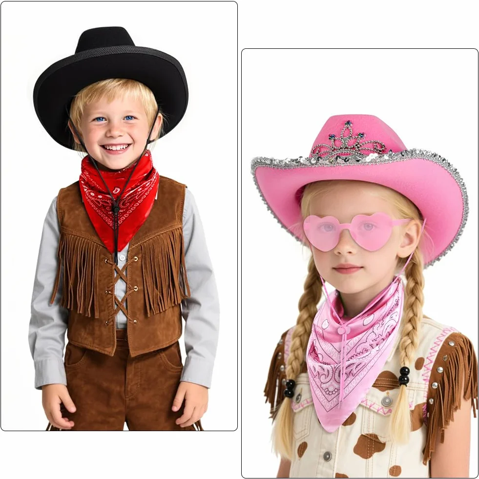 Chapeau de CowBoy pour Enfants 3Pcs avec Étoile Diadème Ficelle Lunettes Coeur Bandana Halloween
