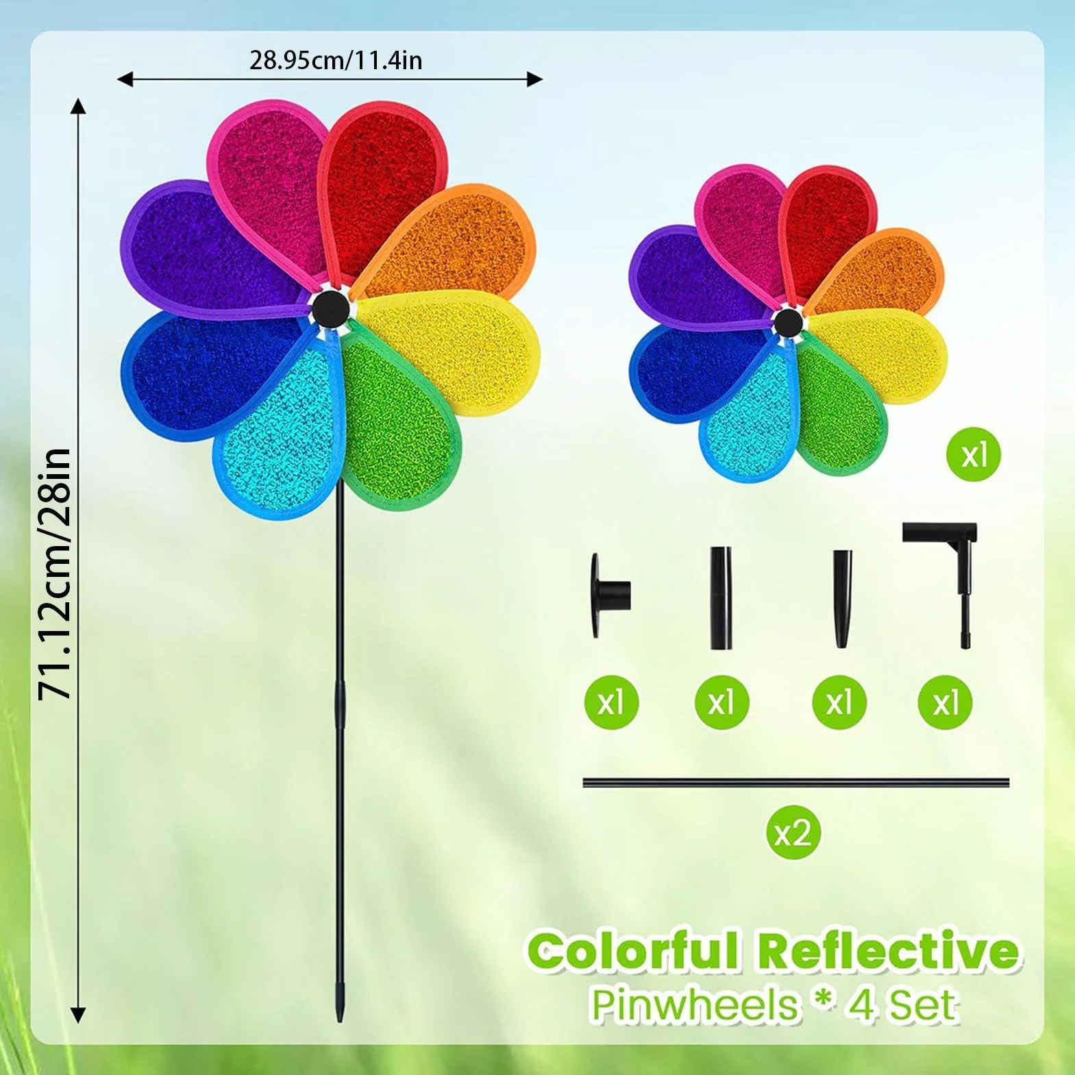 Tourniquets de jardin anti-oiseaux 4 pièces réfléchissant ornement moulin multicolore