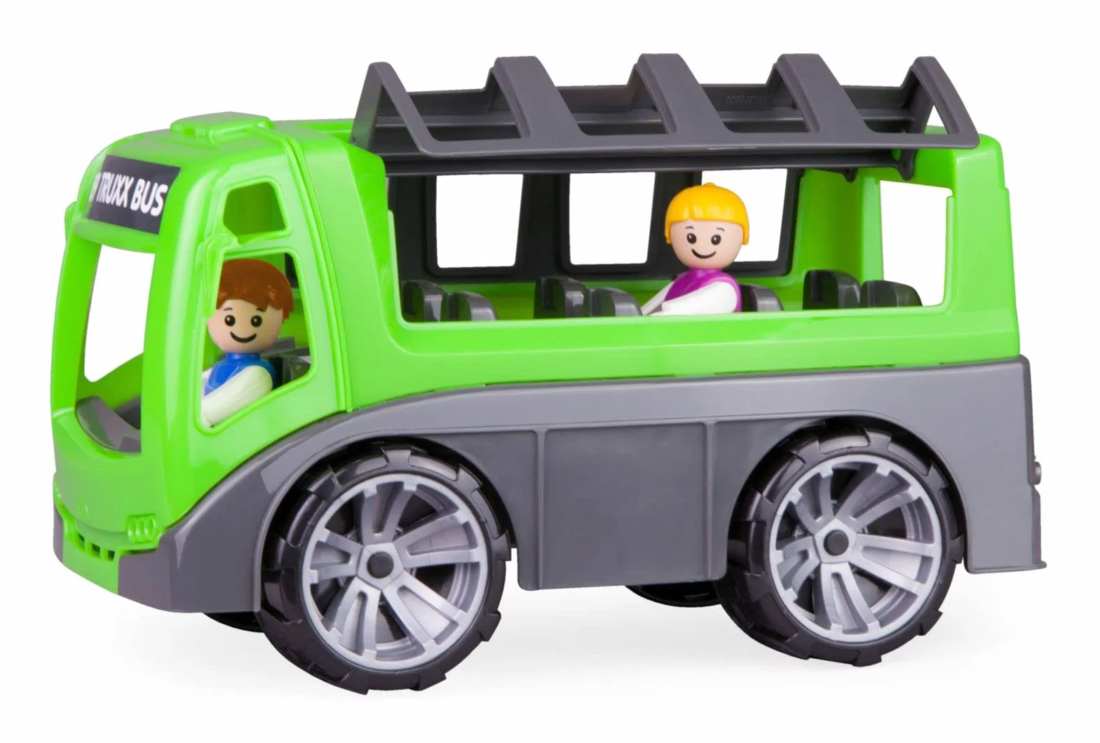LENA TRUXX Bus, Véhicule de Jeu 27 cm, Set avec Autocar Robuste et 2 Figurines Mobiles, pour Enfants dès 2 Ans, Vert/Gris