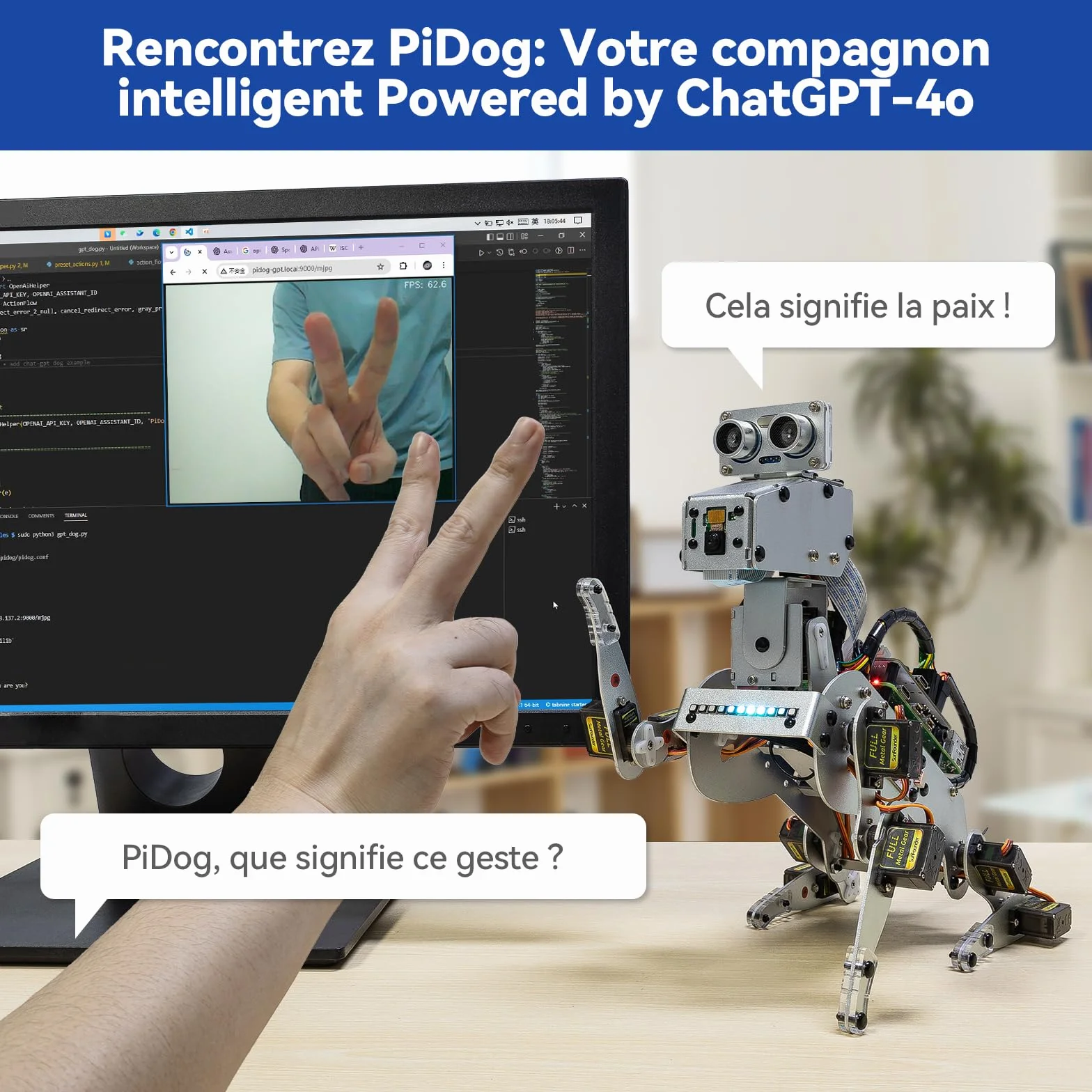 SUNFOUNDER PiDog Kit Robot Chien IA pour Raspberry Pi 5/4/3B+/Zero 2W, OpenClaw LLMs ChatGPT/Gemini/Grok, Reconnaissance vocale et vidéo, Python, App, Batterie, Gyroscope, Caméra (RPI Non Inclus)