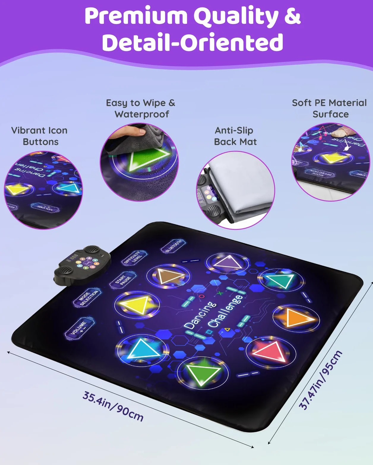 Gleamkid Tapis de Danse Bluetooth pour Enfants, Lumineux 8 Flèches, 8 Modes, 3 Niveaux, Volume Réglable