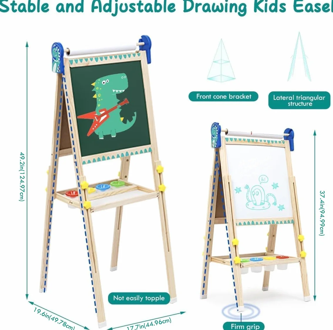 Chevalet pour Enfants en Bois 3 en 1 Tableau de Dessin Double Faces Pliable Réglable en Hauteur avec Rouleau de Papier et Accessoires 3+ Ans Cadeaux