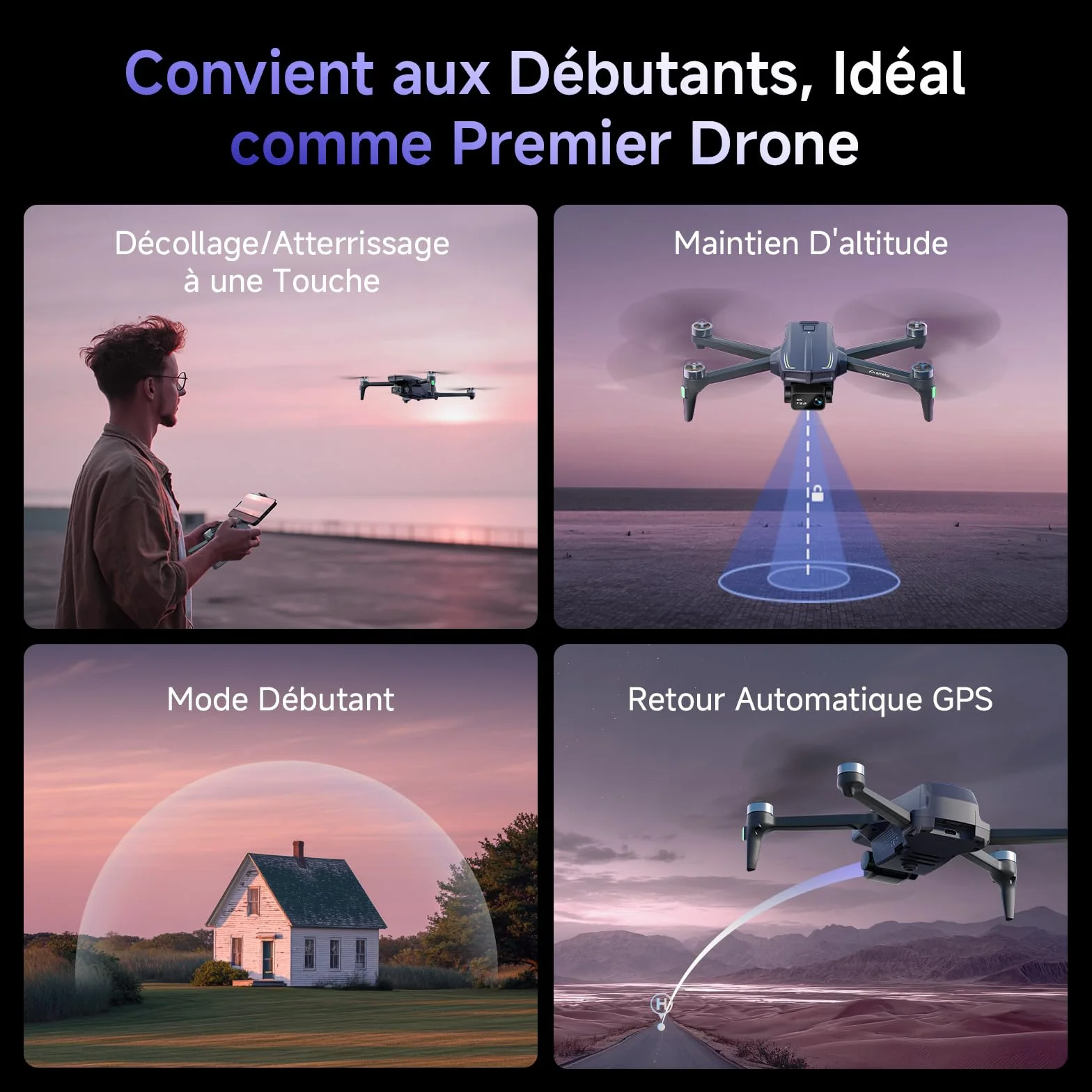 Ameta Drone avec Camera 4K, GPS Drone S20 Pro pour Adultes et Enfants avec Retour Automatique/ 50min de Vol/Suiveur/Mode Intelligent/Contrôle par Gestes, FPV Mini Drone Moins de 249g