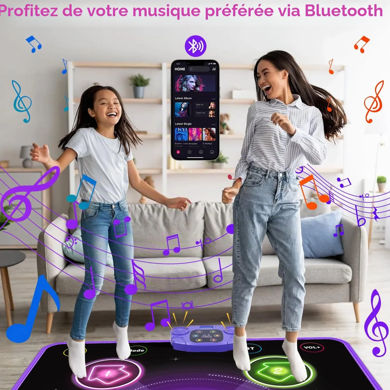 ZWOOS Tapis de Danse Fille 3-12+ Ans avec Affichage LED Bluetooth, Tapis Musical Électronique 5 Modes de Jeu
