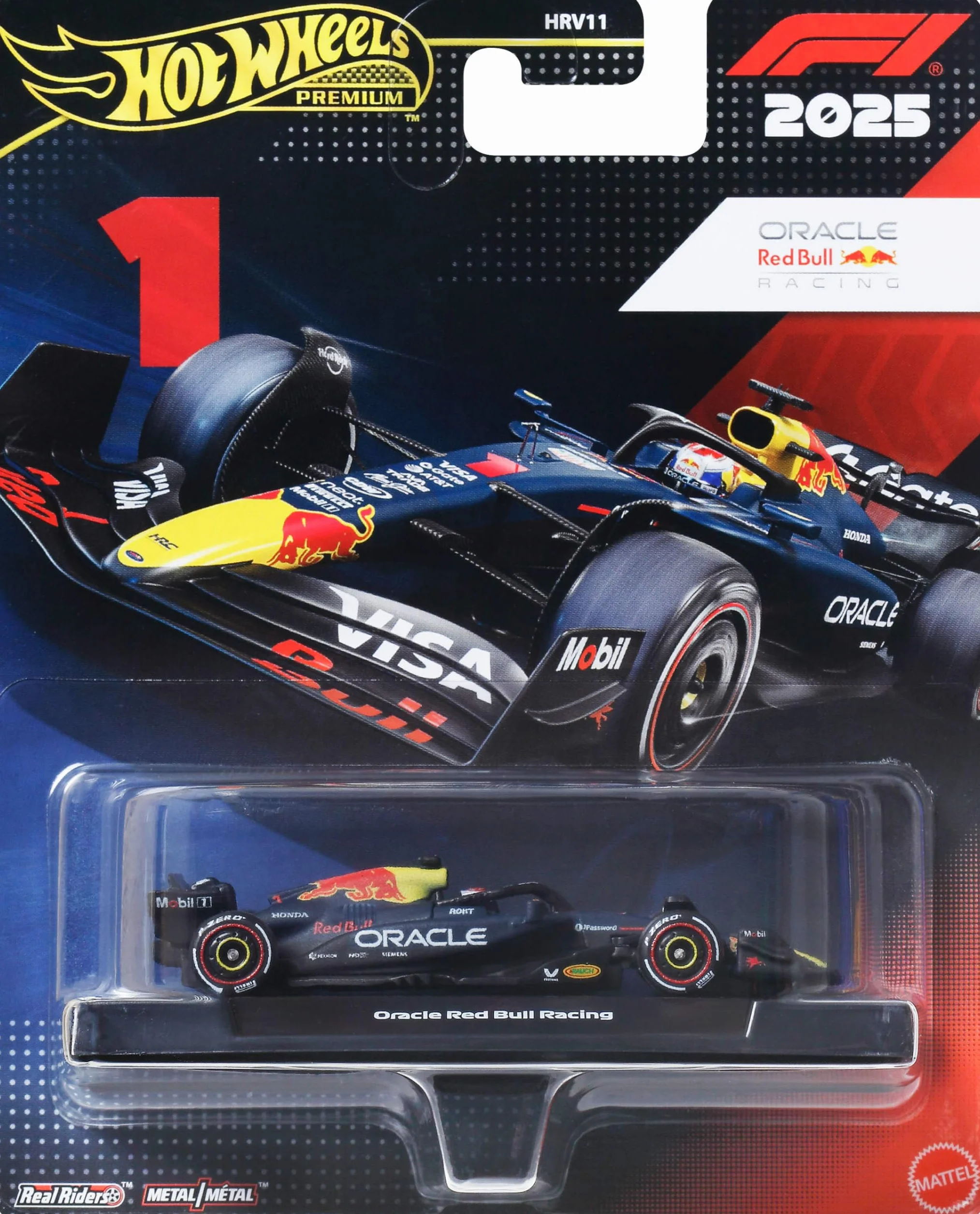 Hot Wheels Oracle Red Bull Racing Formule 1 Max Verstappen #1 métal moulé échelle 1/64 Collectionner pneus Real Riders carrosserie châssis métal JKD83