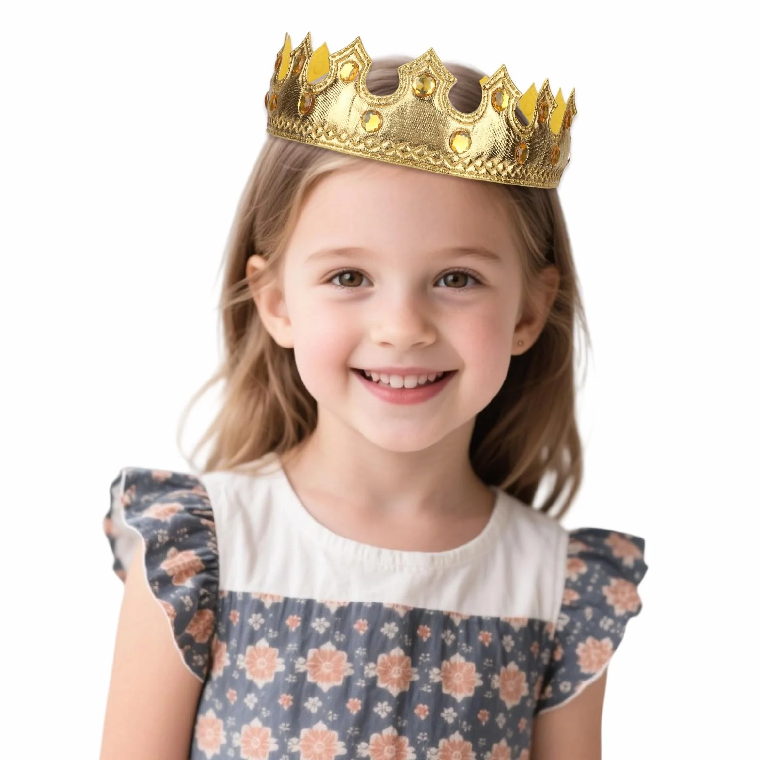 Couronne Royale Dorée avec Pierres Précieuses pour Enfants - Accessoire de Costume Anniversaire Halloween