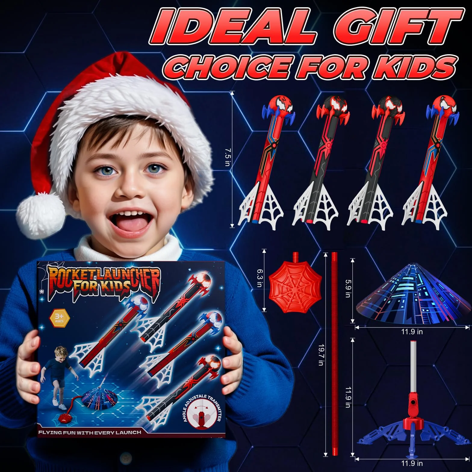 Fusée Enfant Cadeau Garçon 3-12 Ans Jouet Extérieur 4 Fusées & Pompe Design Toile d'Araignée