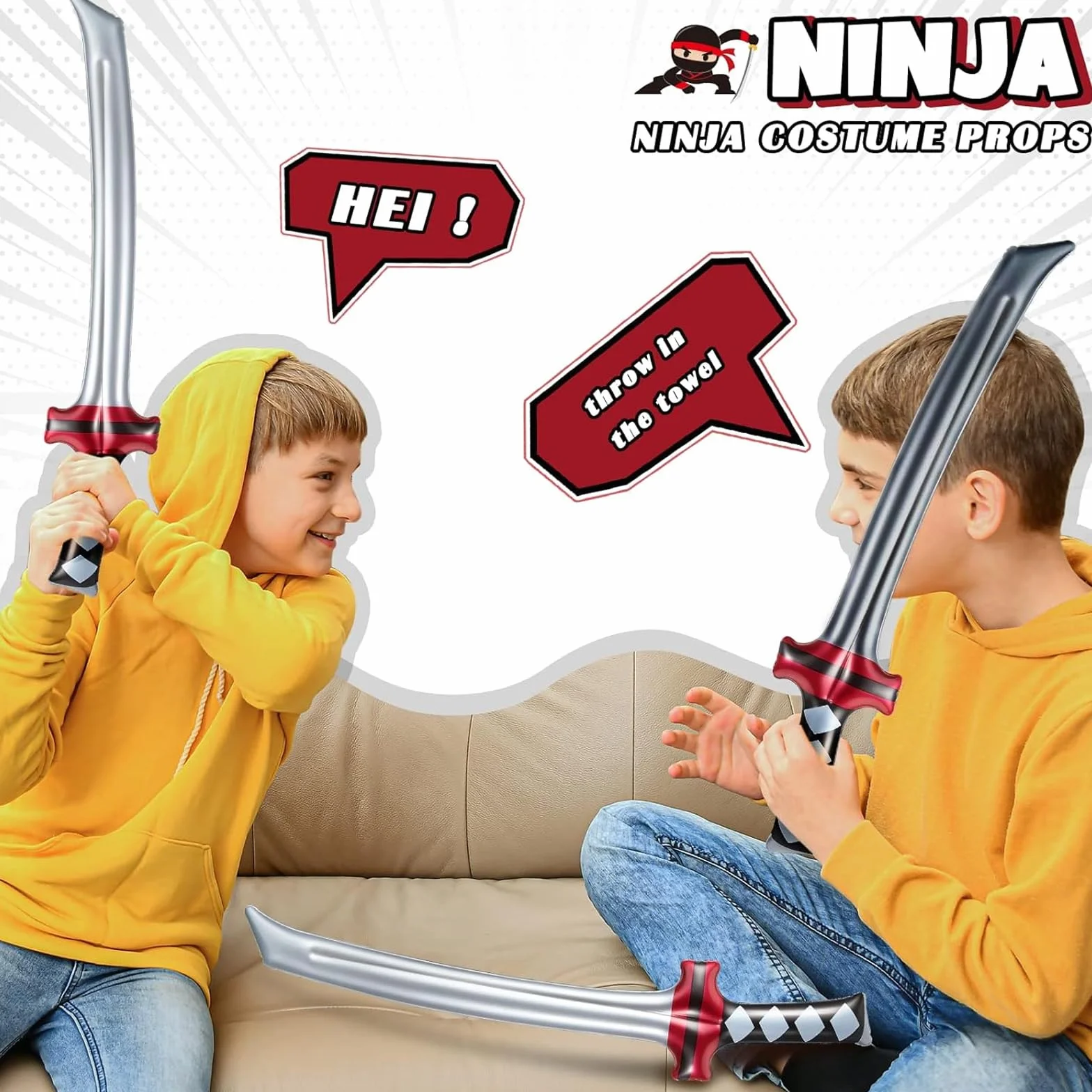 Épées Gonflables Jouet Épée de Samouraï, 6 Pièces Ensemble pour Fête Ninja