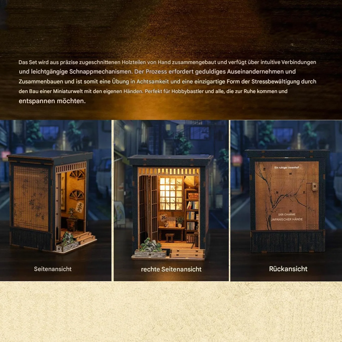 Kit de construction de mini maison japonaise - Projet en bois, modèle de maison de bibliothèque artistique, architecture miniature série à thème