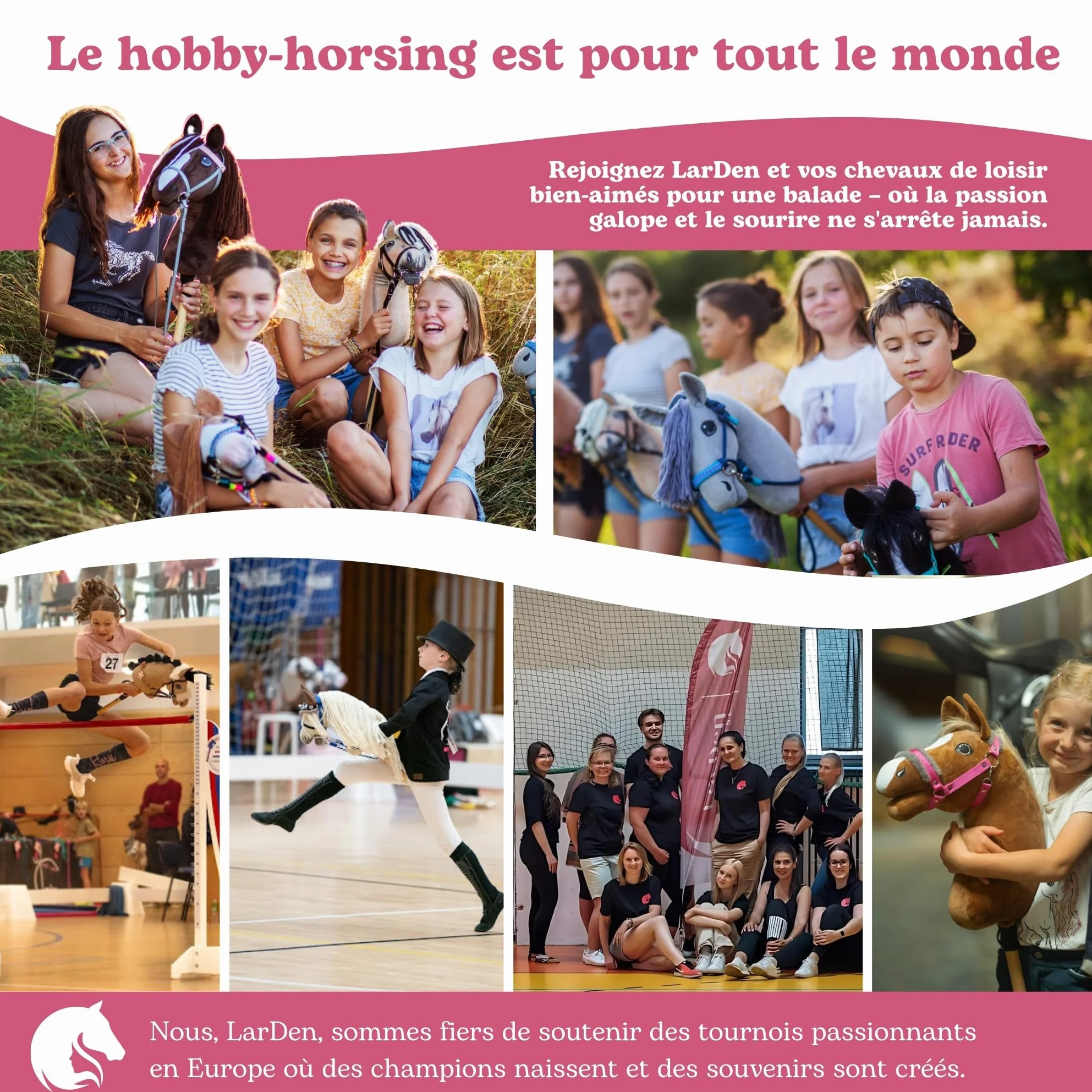 LarDen Hobby Horse Accessoires Ensemble de Corde Licol avec Rênes & Collier pour Cheval Bâton GR. S Arc-en-Ciel Fait à la Main
