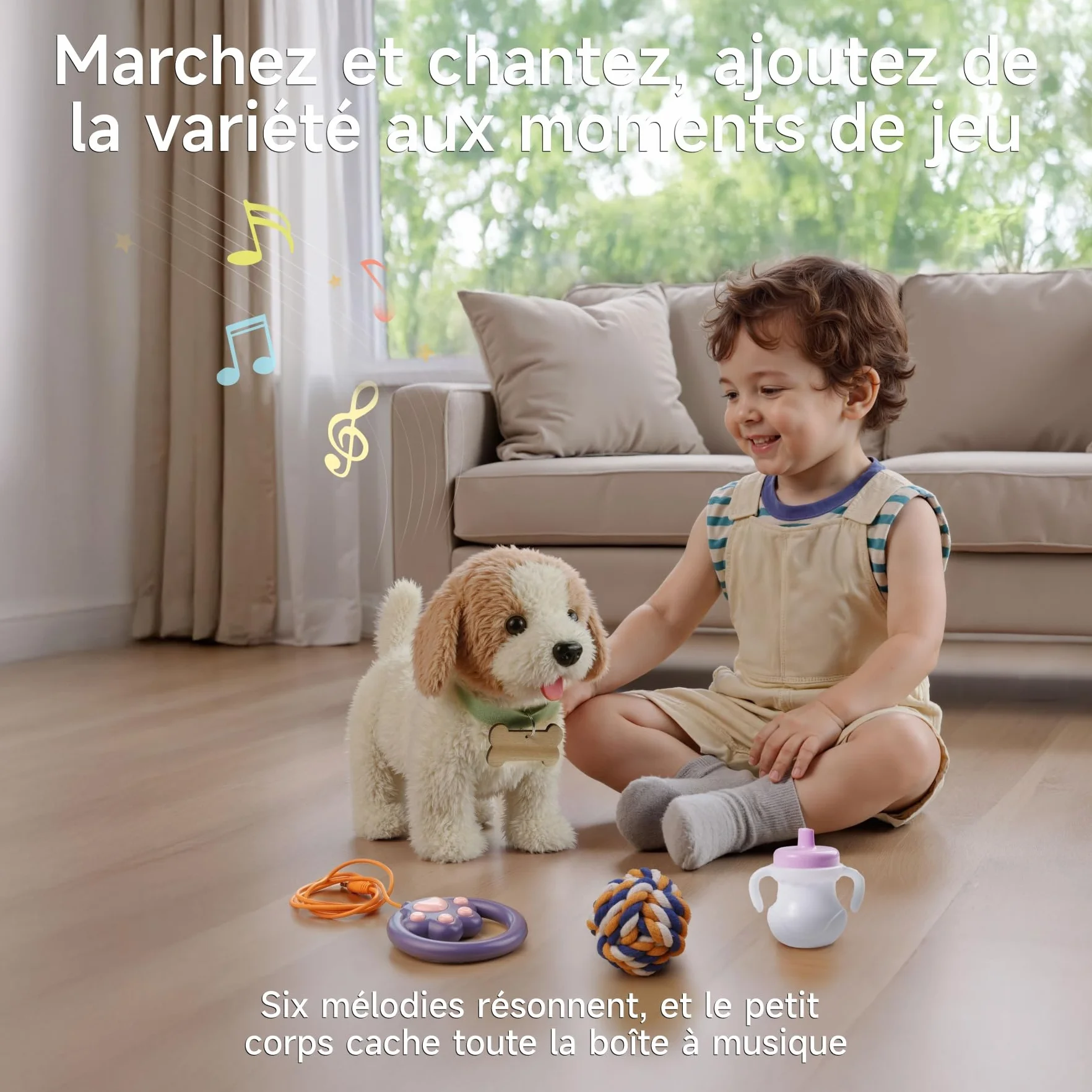 Jouets pour Chien Interactifs Réalistes pour Enfants, Marche et Aboie en Laisse, Peluche électronique pour 3-7 Ans