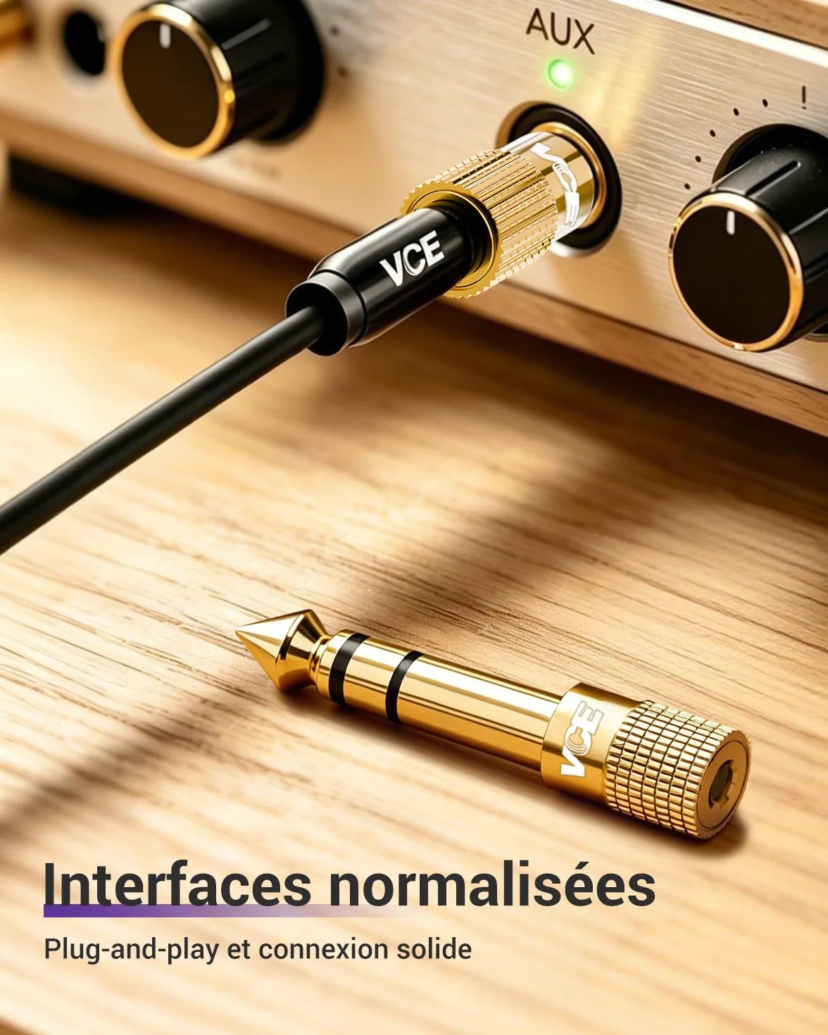 Adaptateur Jack 6.35mm Mâle vers 3.5mm Femelle, Audio Stéréo Plaqué Or 24K, Lot de 2