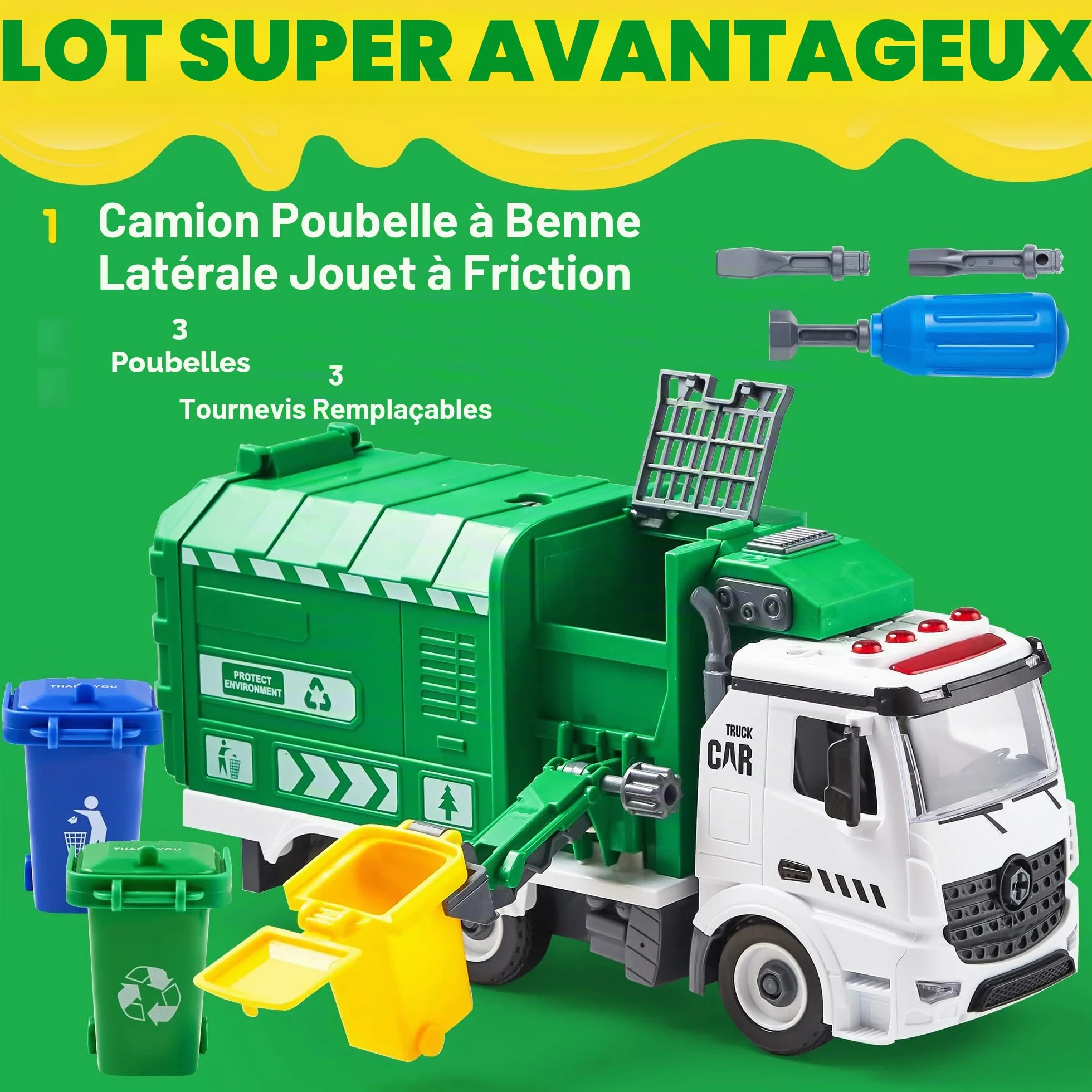 JOYIN Camion de ramassage des ordures jouet Jumbo avec lumière et sons pour enfants à partir de 3 ans