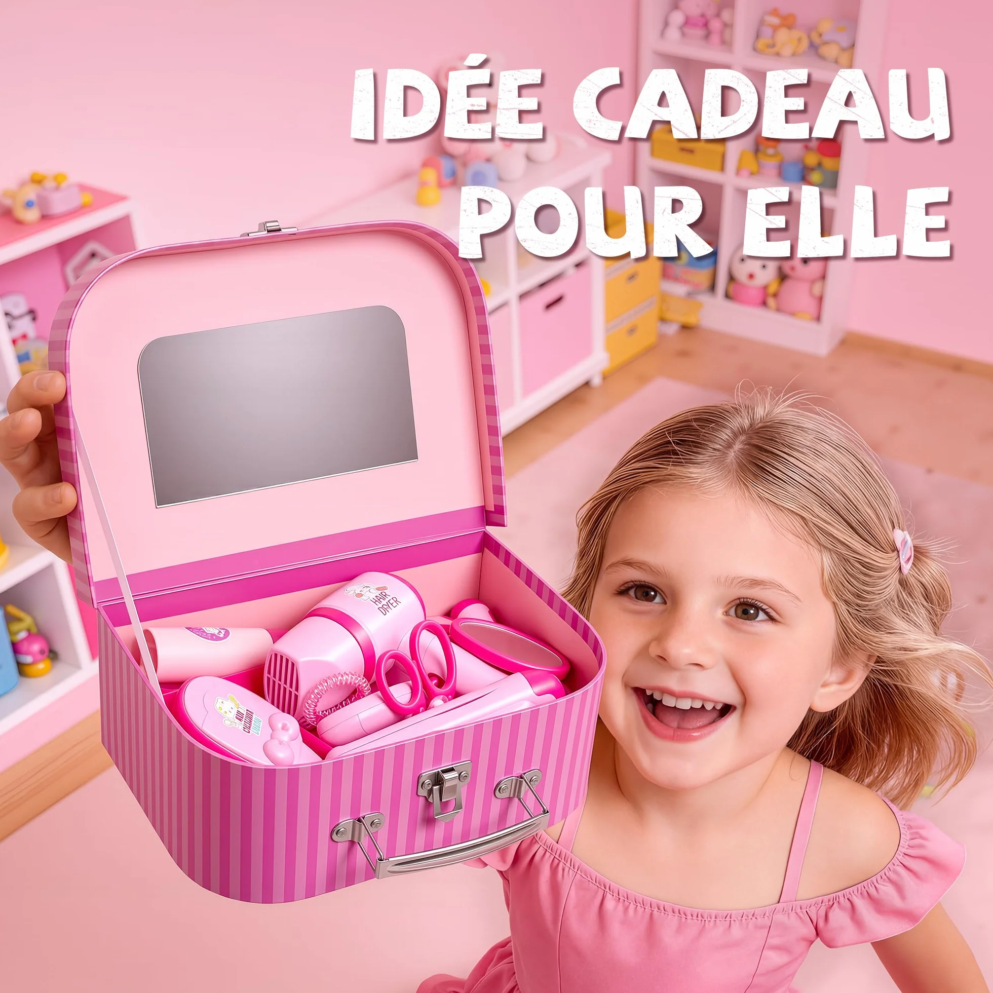 Kit de Salon de Coiffure pour Filles, 28 Pièces Jouets avec Son et Lumières, Jeu de Rôle 3-8 Ans