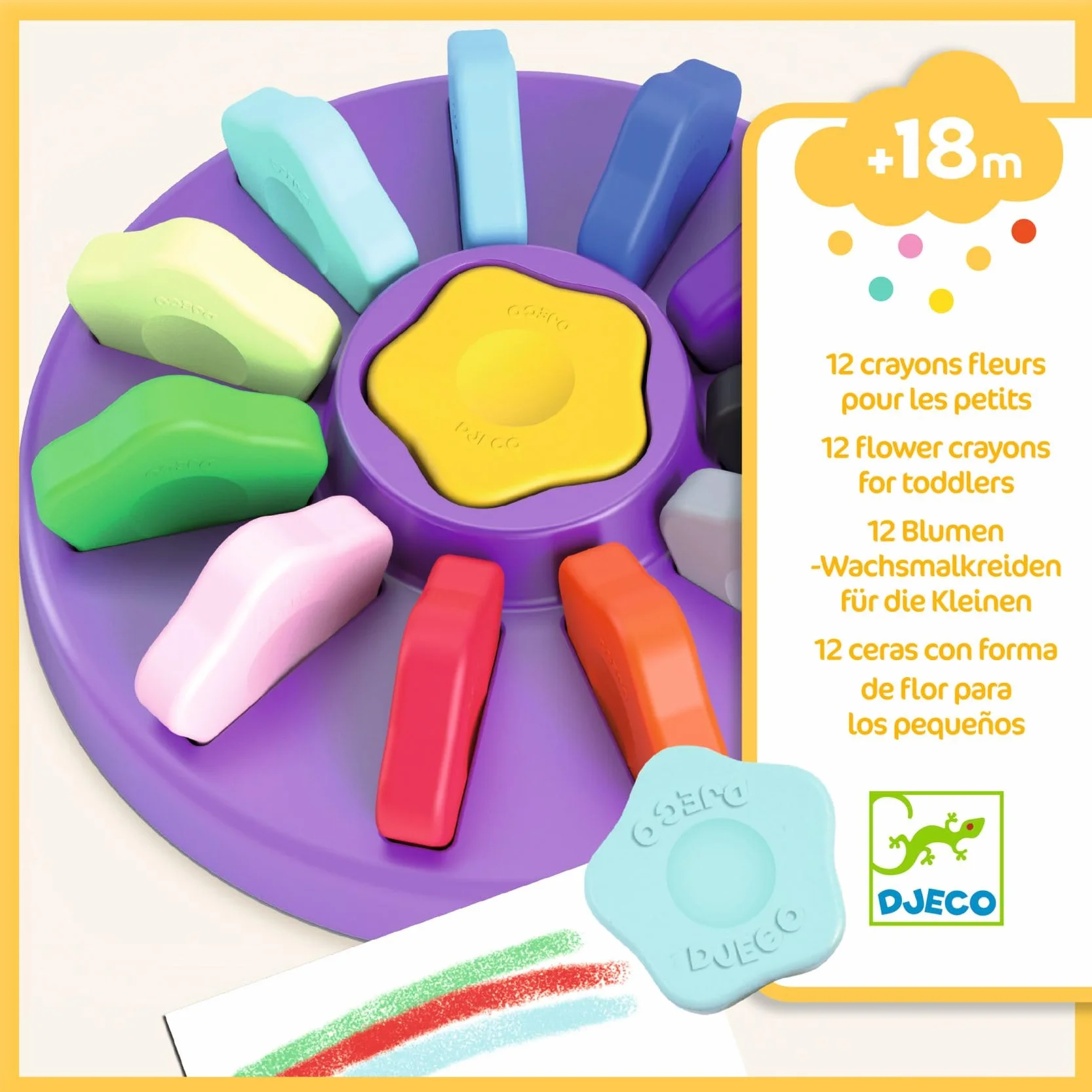 DJECO Coffret 12 Crayons Feutre Pastels Fleurs dès 18 Mois Dessin & Coloriage Ultra Lavable