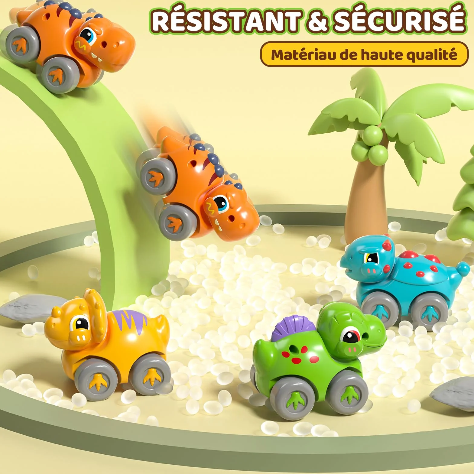 Jeu de Voitures Dinosaures avec Circuit à Toboggan Jouet Éducatif 1-3 Ans Cadeau Enfant 12+ Mois Garçons