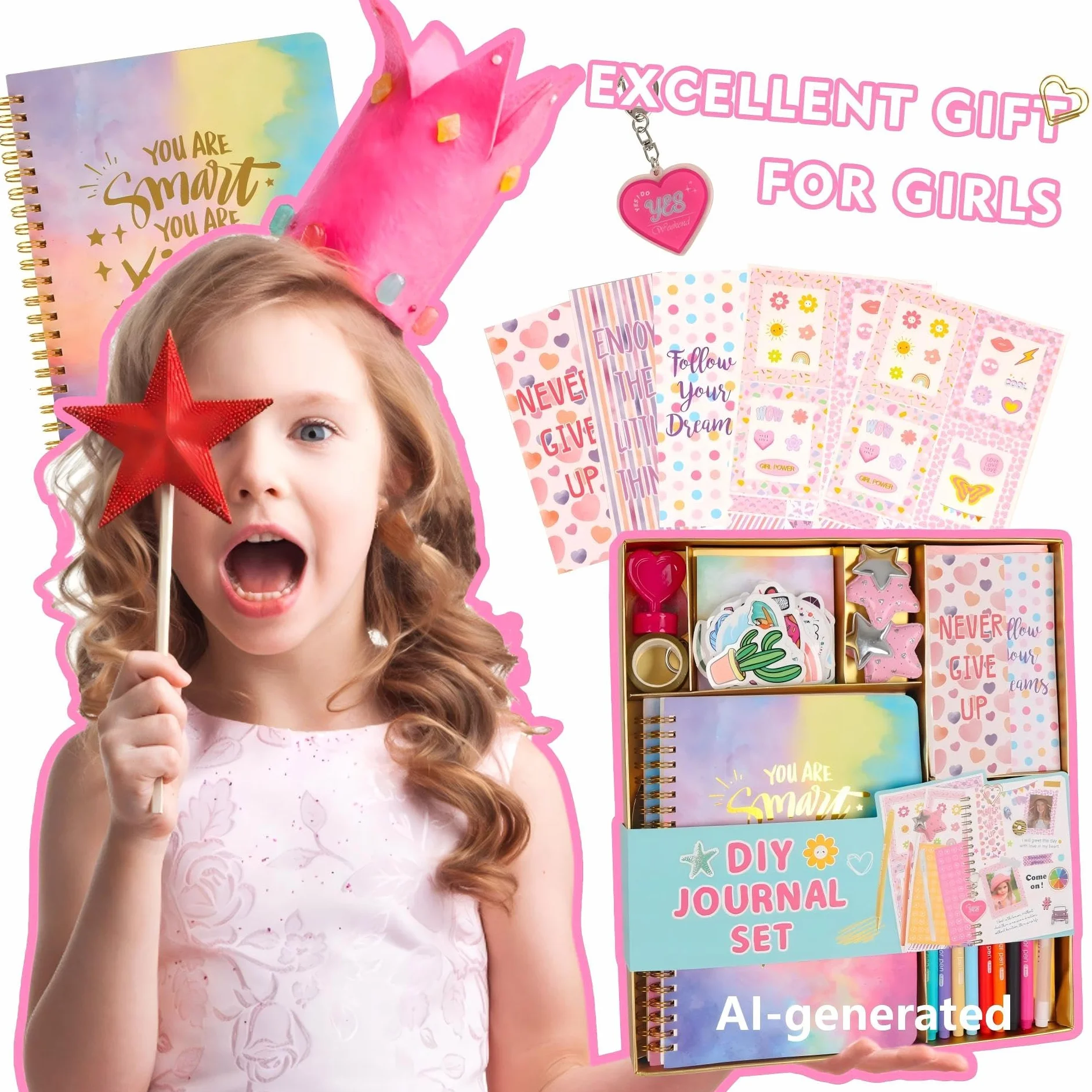 Kit de journal à faire soi-même avec couverture rigide – Cadeau de Pâques pour filles 8-12 ans – Scrapbook, agenda et papeterie