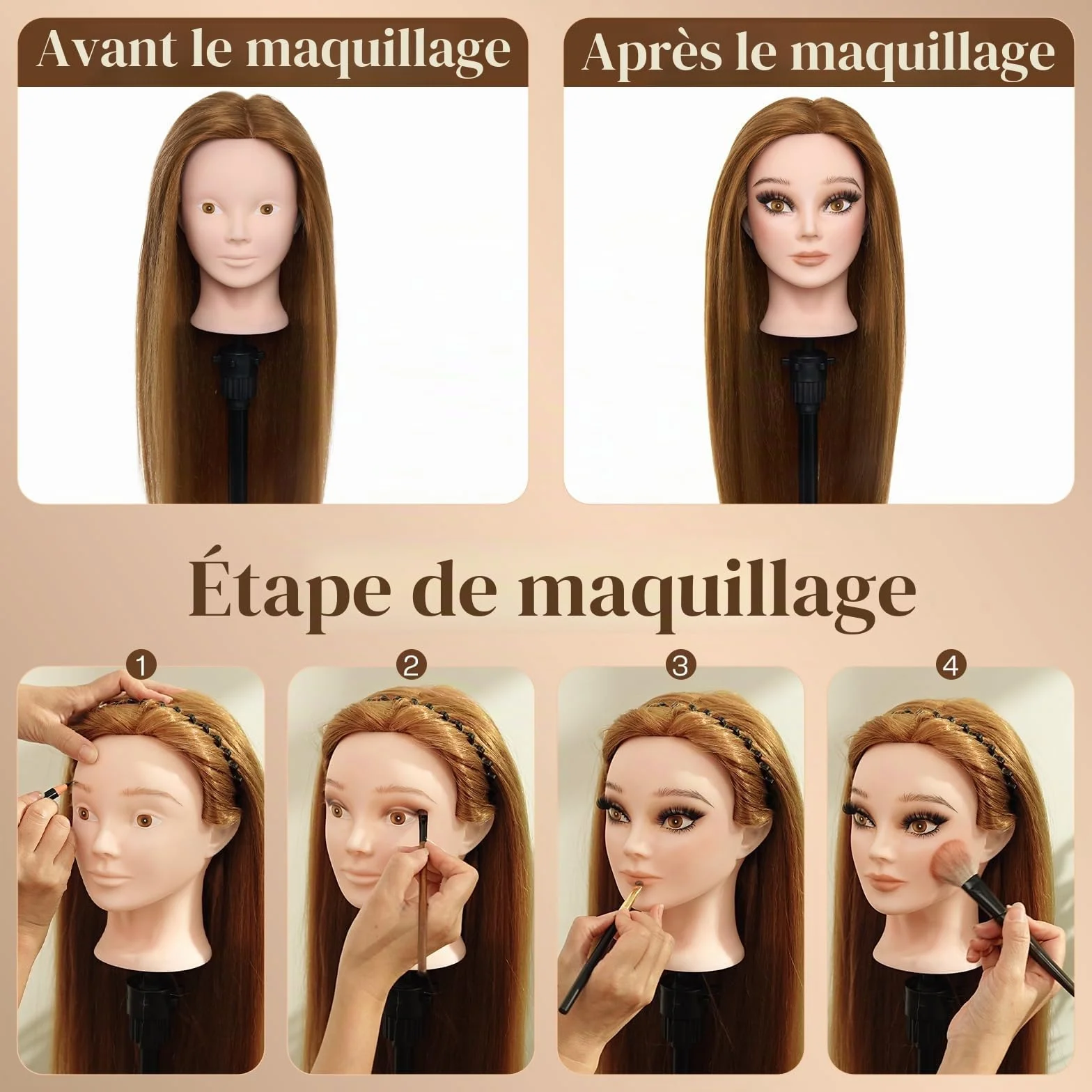 Neverland 24" Tete a Coiffer Professionnelle avec Support Tête de Maquillage 80% Cheveux Naturel Tête de Coiffure