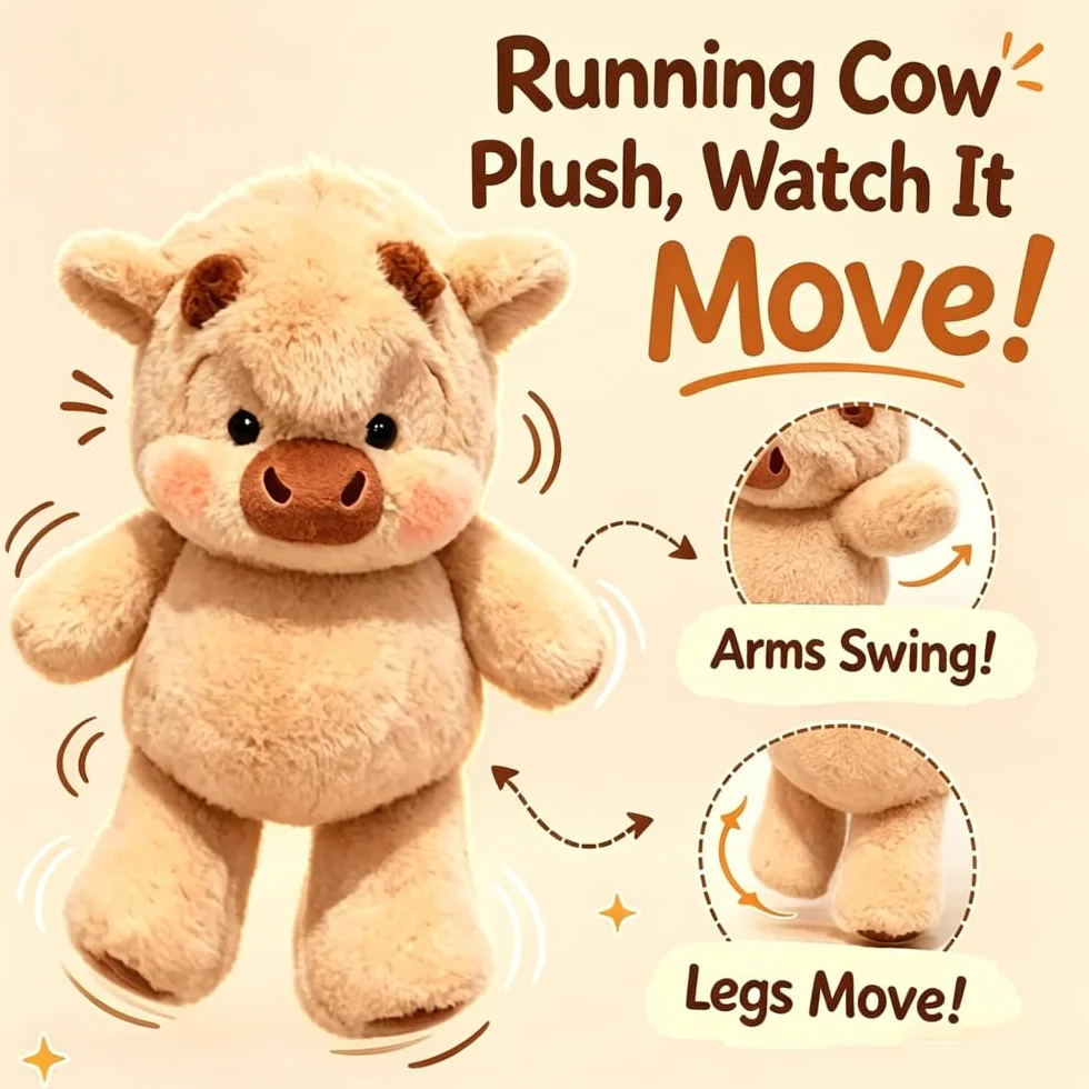 Peluche Vache Qui Court Kawaii Doux 45cm, Panda Roux, Cochon, Panda, Mouton, Running Cow Plushie