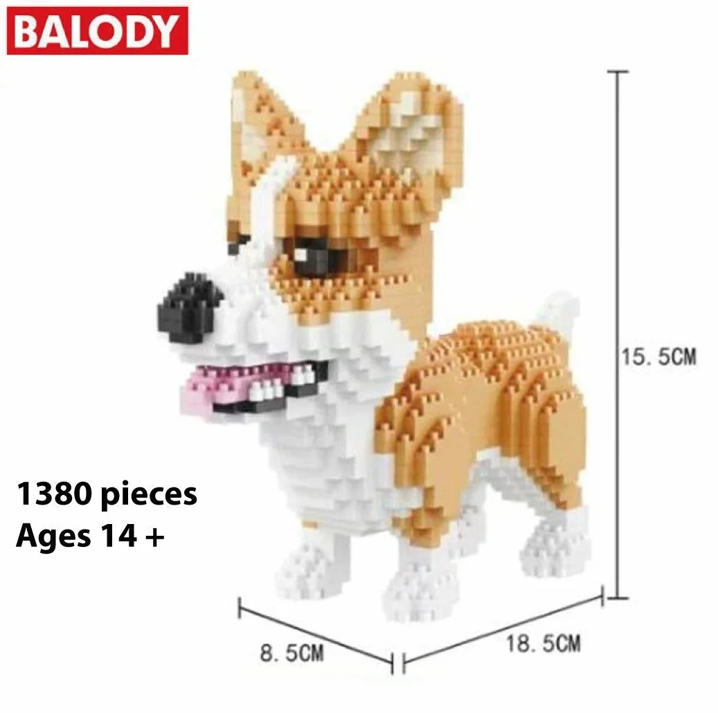 Kit de Construction en Mini-Blocs Chien Corgi Gallois Pembroke Figurine Animal Assembler Activité Créative
